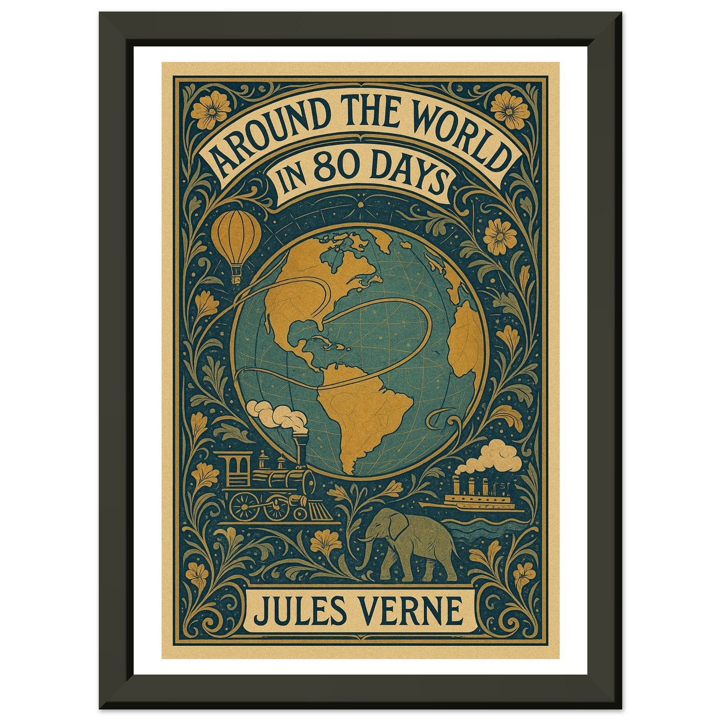 Around the World in 80 Days by Jules Verne - Metal Framed Poster 5" x 7"-Book Covers-Silent Pacific