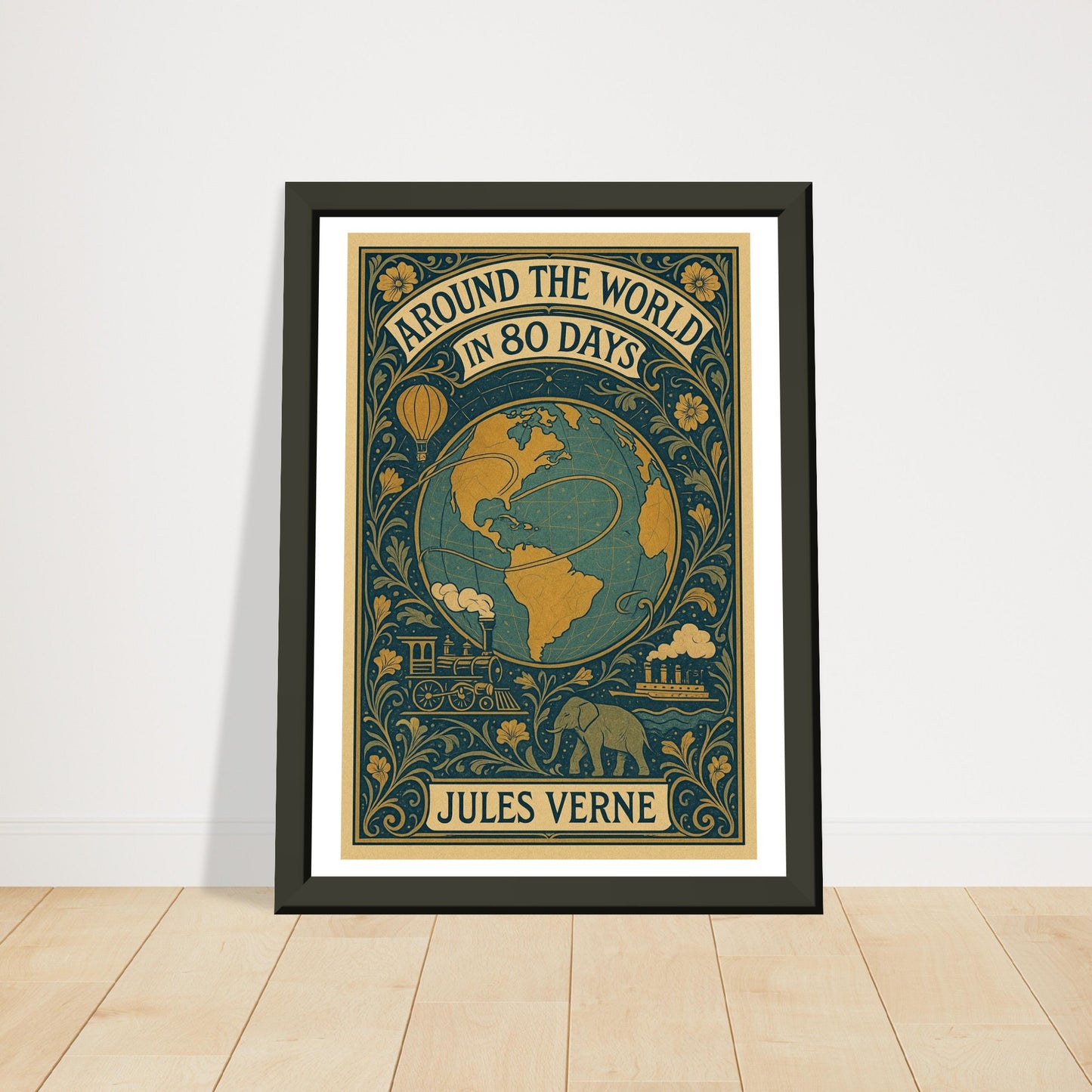 Around the World in 80 Days by Jules Verne - Metal Framed Poster 5" x 7"-Book Covers-Silent Pacific