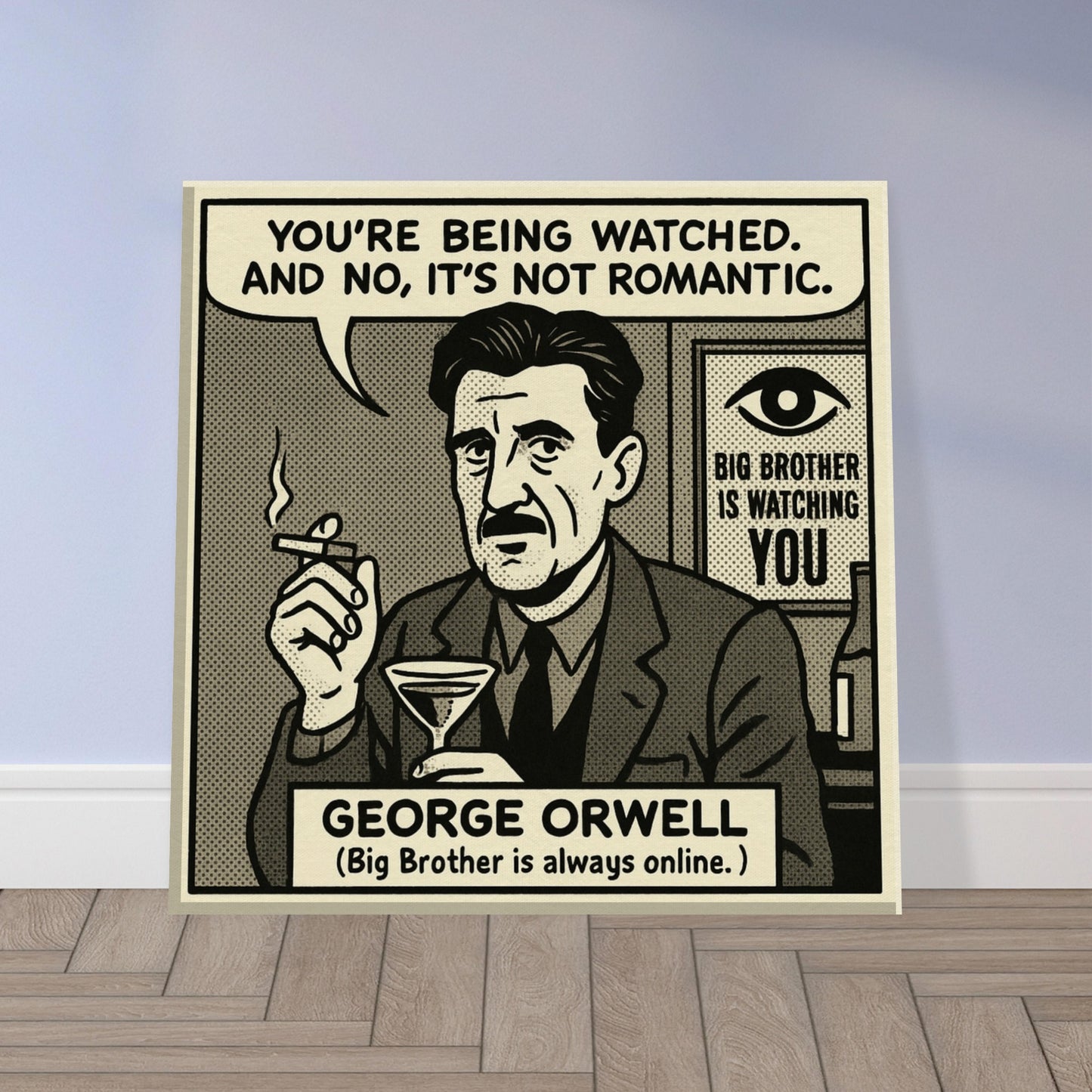 George Orwell Canvas (Cartoon) (8x8" / 20x20cm)-Author Cartoons-Silent Pacific