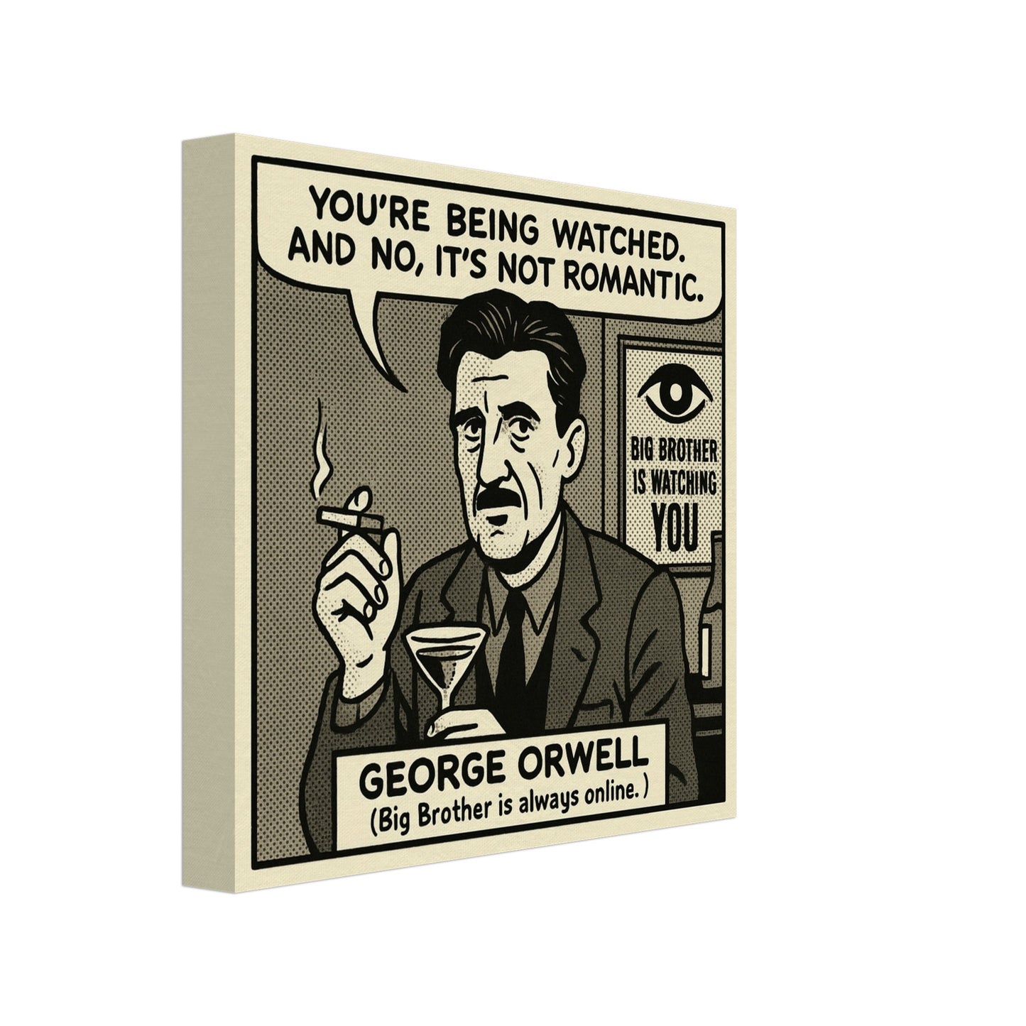 George Orwell Canvas (Cartoon) (8x8" / 20x20cm)-Author Cartoons-Silent Pacific