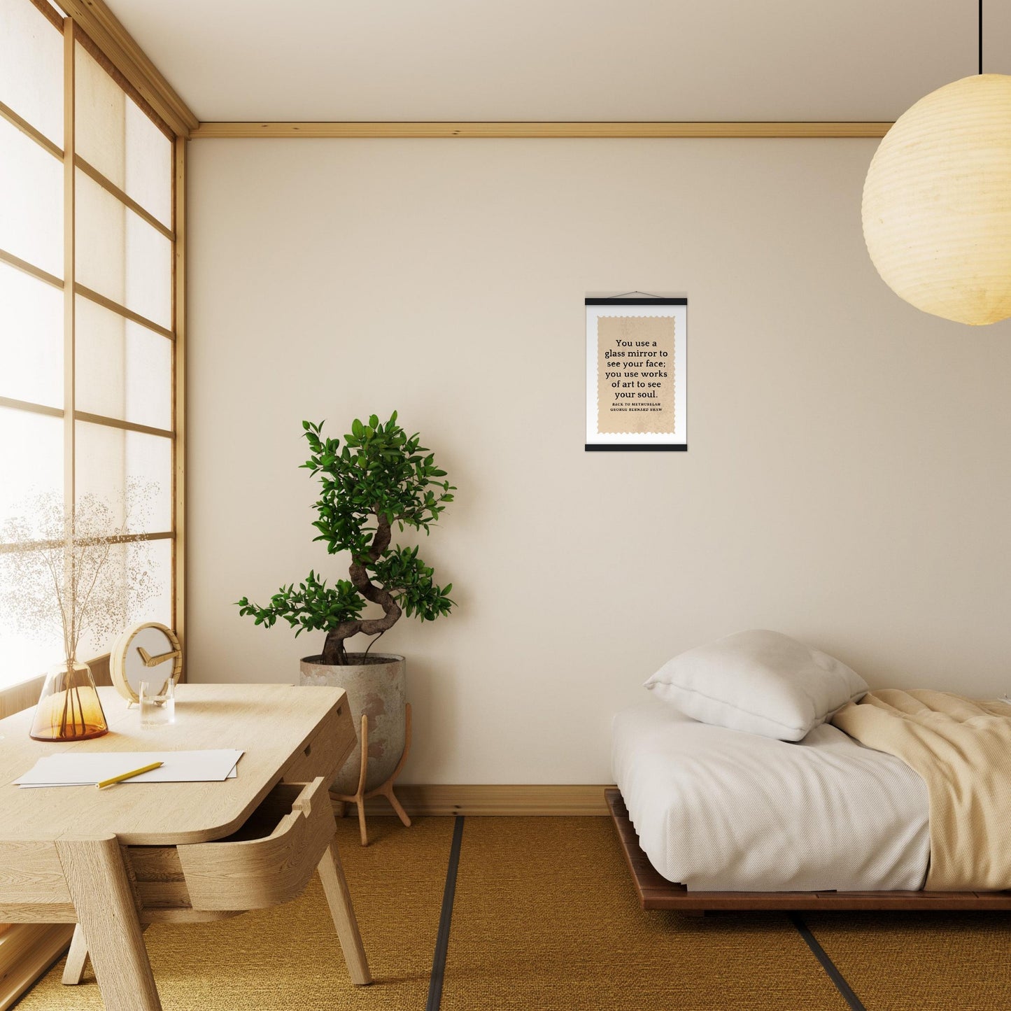 “You Use Works of Art to See Your Soul” Poster with Wooden Hanger – George Bernard Shaw Quote | Literary Wall Art for Thinkers & Creatives-Quotes-Silent Pacific