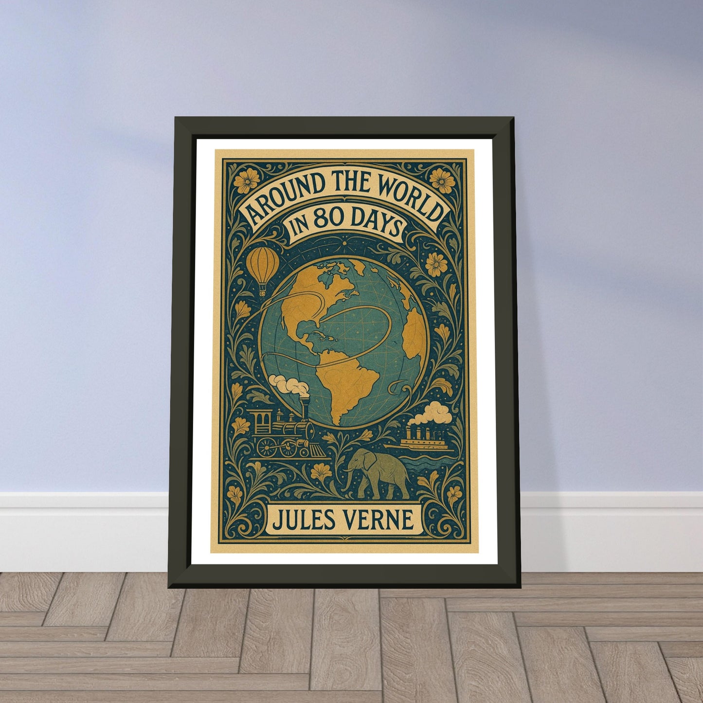Around the World in 80 Days by Jules Verne - Metal Framed Poster 5" x 7"-Book Covers-Silent Pacific