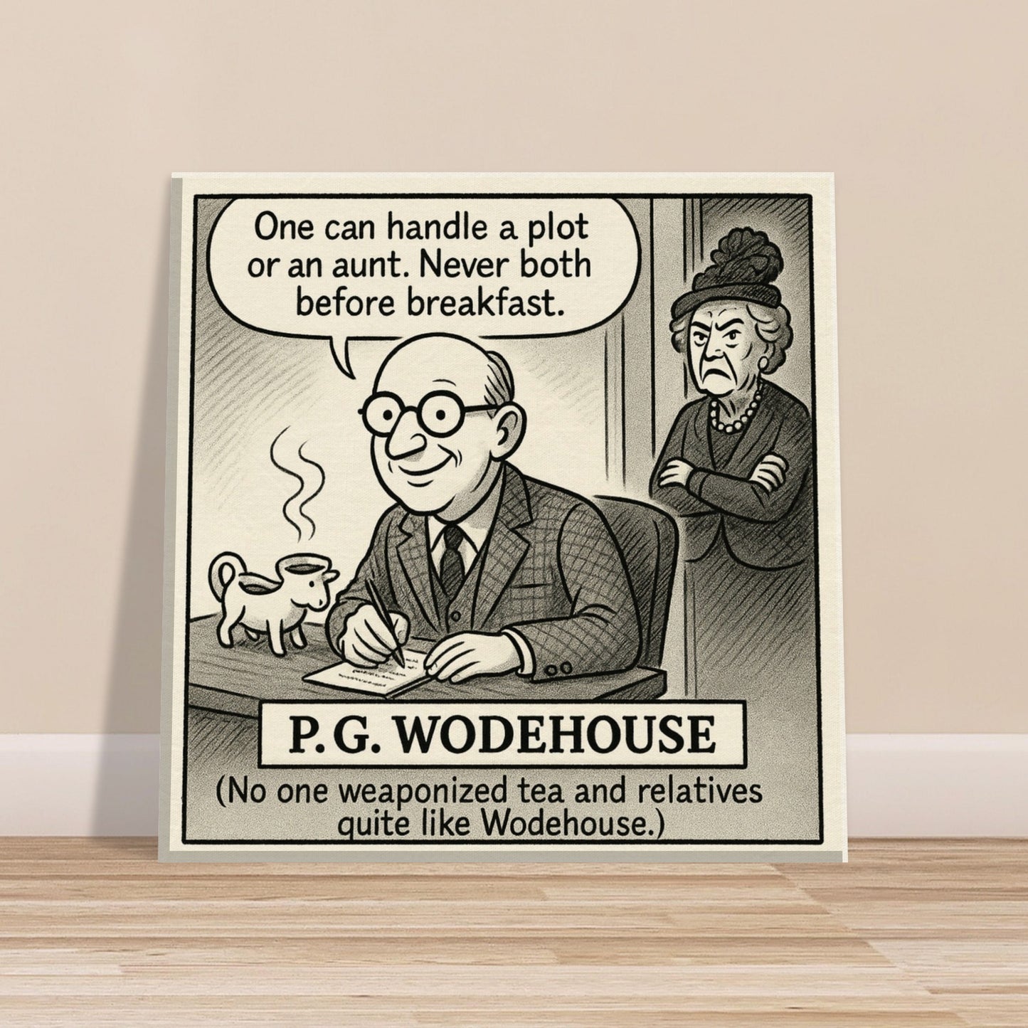 P.G. Wodehouse Canvas (Cartoon) (8x8" / 20x20cm)-Author Cartoons-Silent Pacific