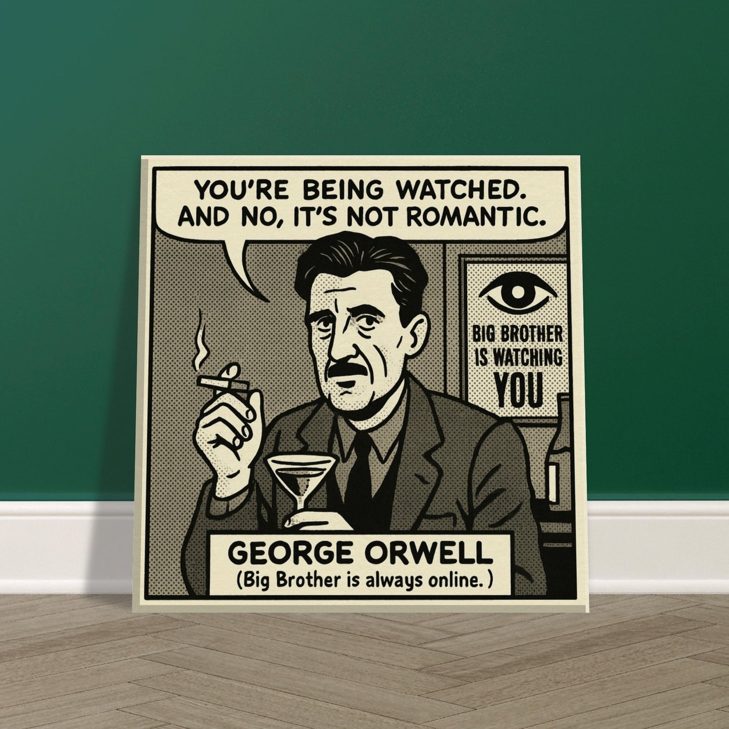 George Orwell Canvas (Cartoon) (8x8" / 20x20cm)-Author Cartoons-Silent Pacific