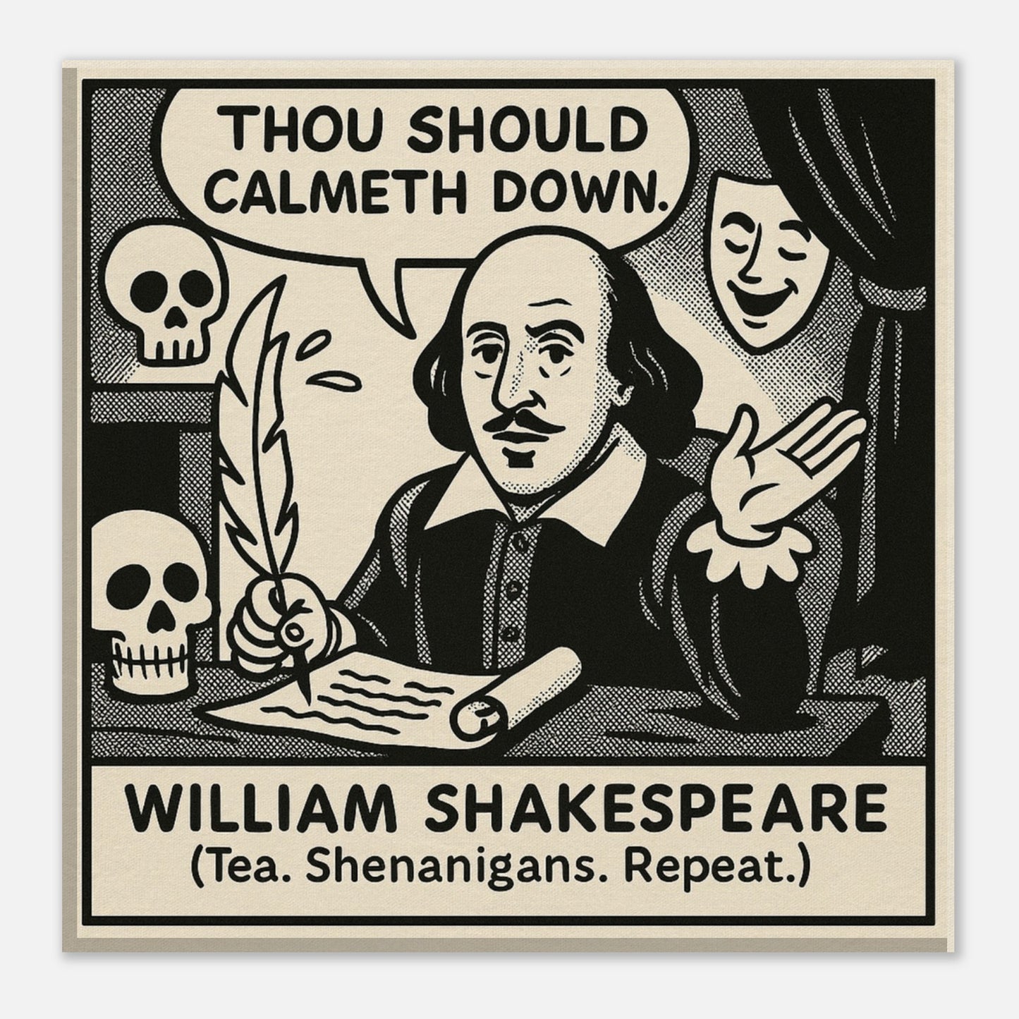 William Shakespeare Canvas (Cartoon) (8x8" / 20x20cm)-Author Cartoons-Silent Pacific