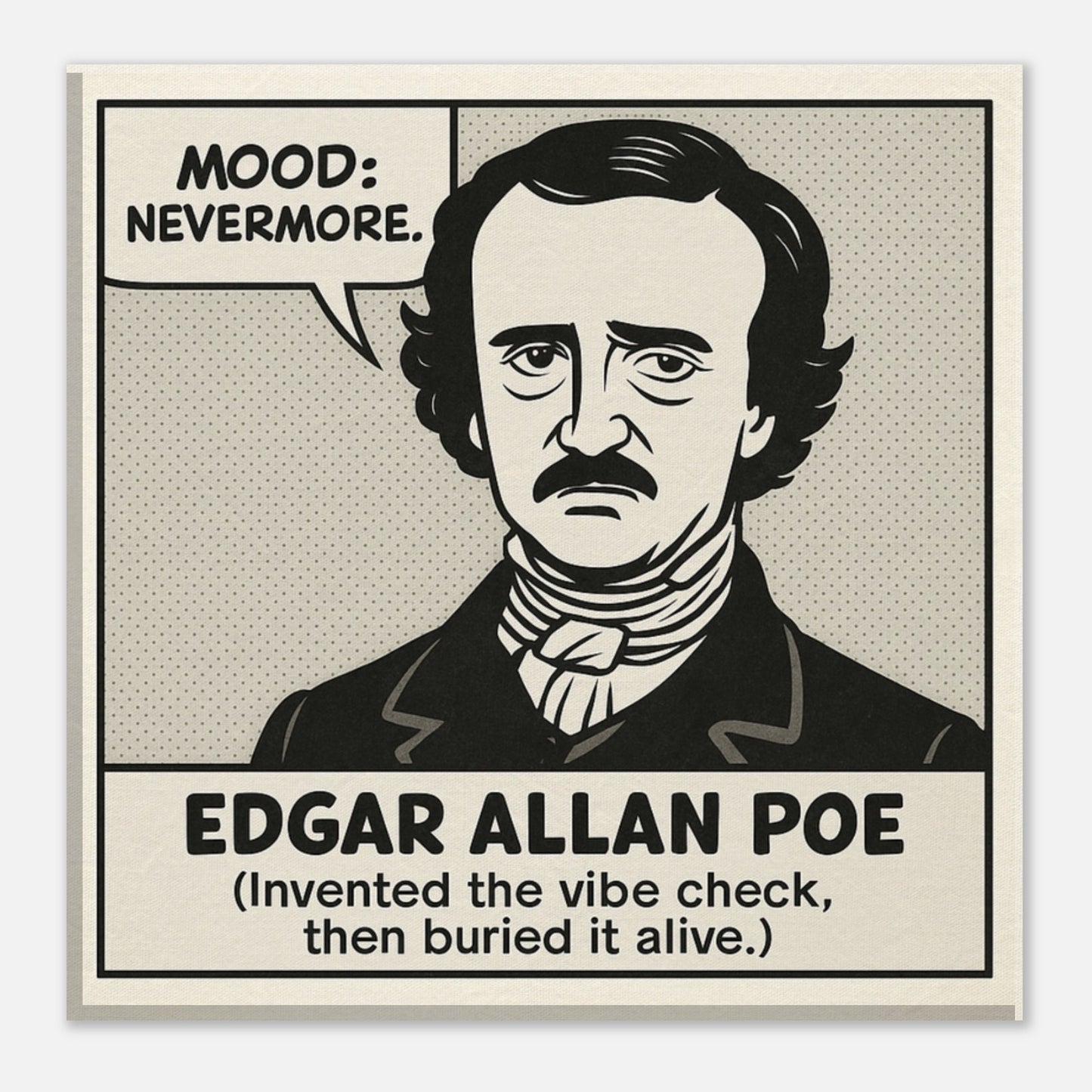 Edgar Allan Poe Canvas (Cartoon) (8x8" / 20x20cm)-Author Cartoons-Silent Pacific