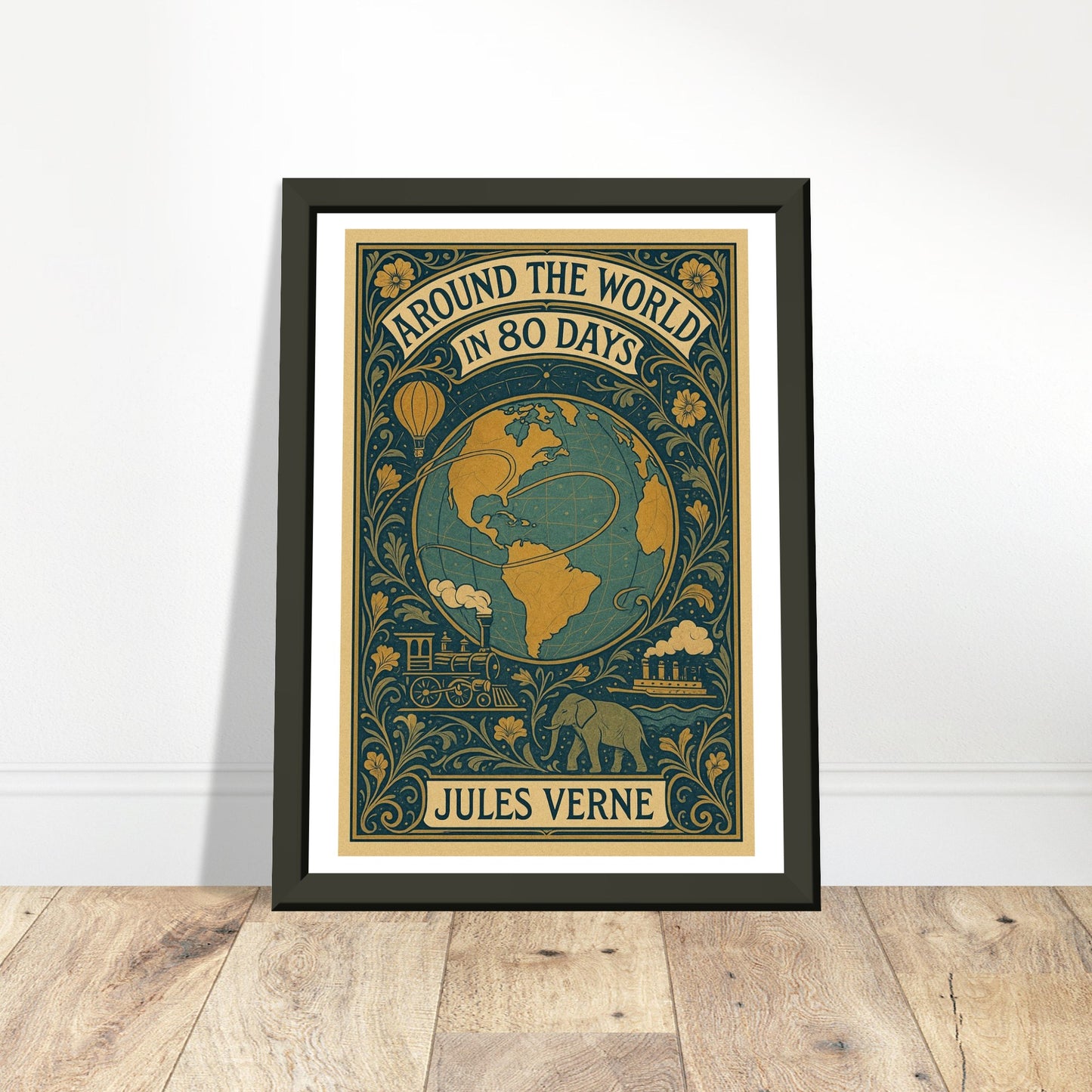 Around the World in 80 Days by Jules Verne - Metal Framed Poster 5" x 7"-Book Covers-Silent Pacific