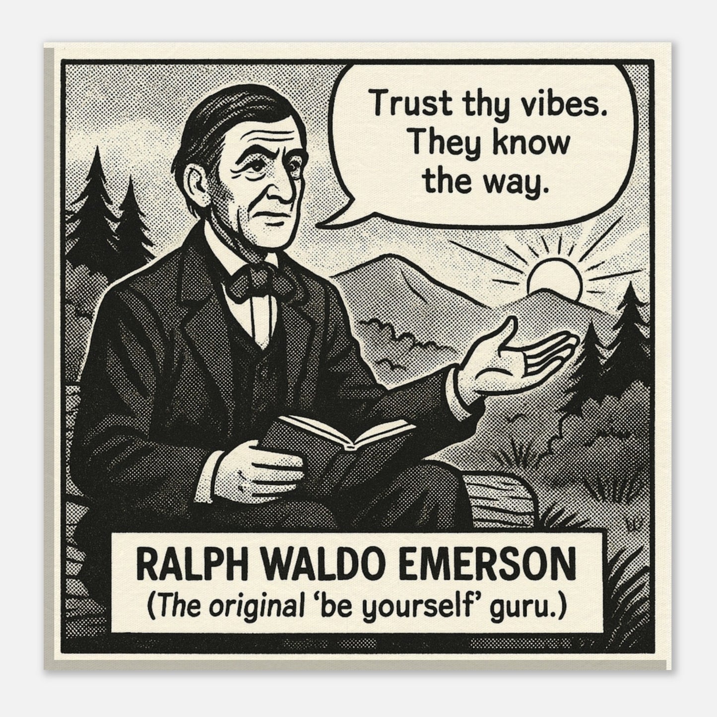 Ralph Waldo Emerson Canvas (Cartoon) (8x8" / 20x20cm)-Author Cartoons-Silent Pacific