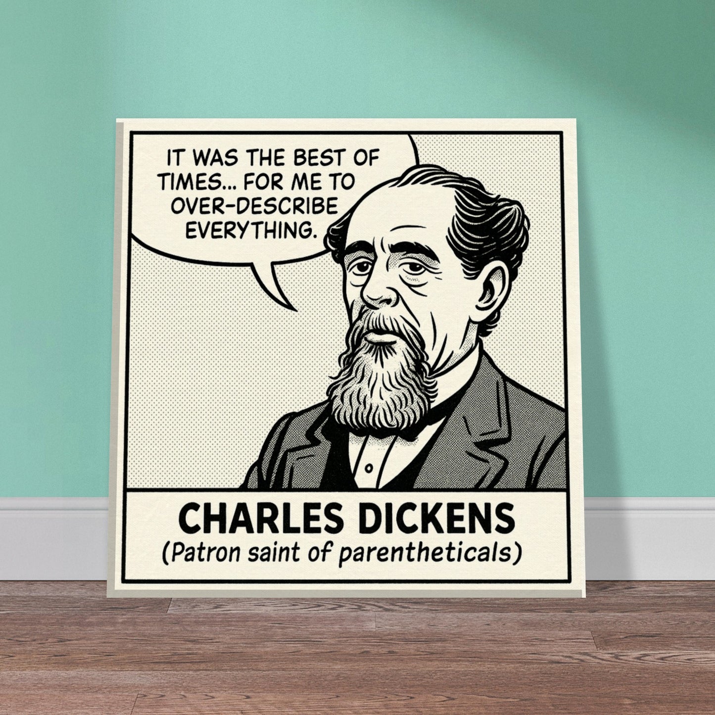 Charles Dickens Canvas (Cartoon) (8x8" / 20x20cm)-Author Cartoons-Silent Pacific