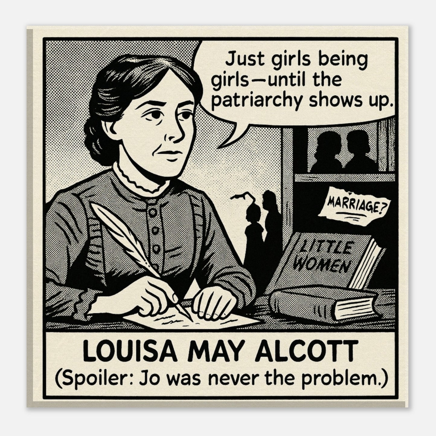 Louisa May Alcott Canvas (Cartoon) (8x8" / 20x20cm)-Author Cartoons-Silent Pacific