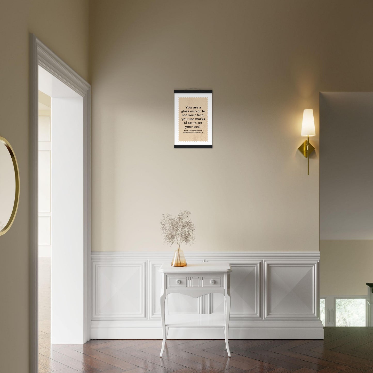 “You Use Works of Art to See Your Soul” Poster with Wooden Hanger – George Bernard Shaw Quote | Literary Wall Art for Thinkers & Creatives-Quotes-Silent Pacific