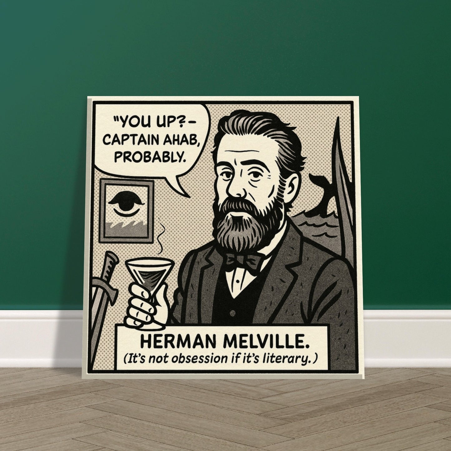 Herman Melville Canvas (Cartoon) (8x8" / 20x20cm)-Author Cartoons-Silent Pacific