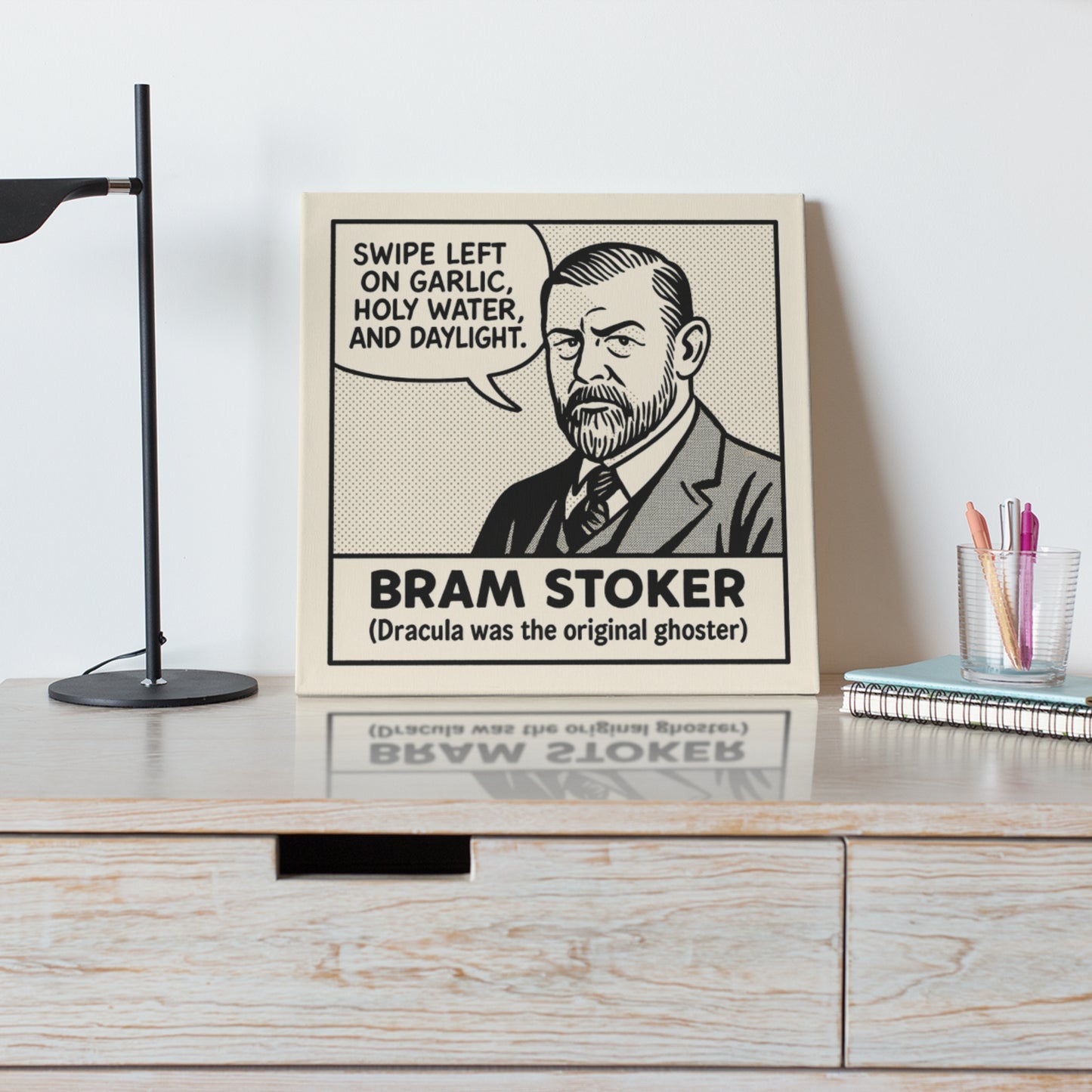 Bram Stoker Cartoon Canvas Art Print – 8x8" (20x20cm) – Literary Quote Wall Decor