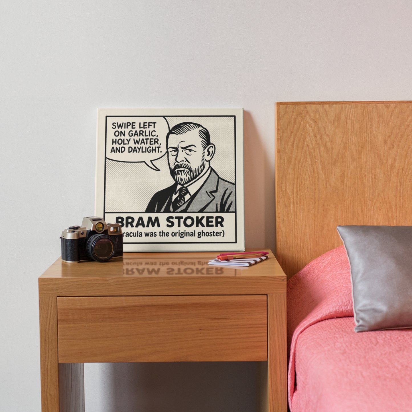Bram Stoker Cartoon Canvas Art Print – 8x8" (20x20cm) – Literary Quote Wall Decor