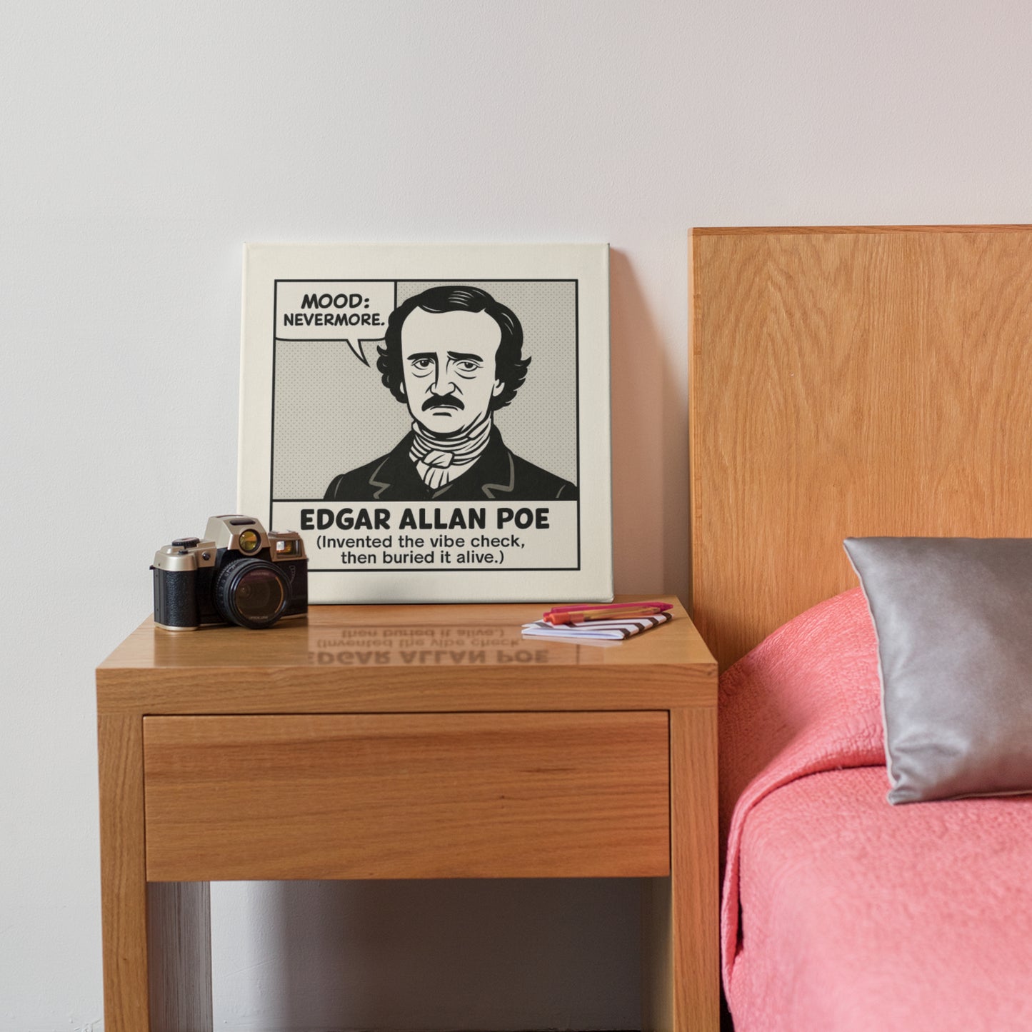 Edgar Allan Poe Cartoon Canvas Art Print – 8x8" (20x20cm) – Literary Quote Wall Decor