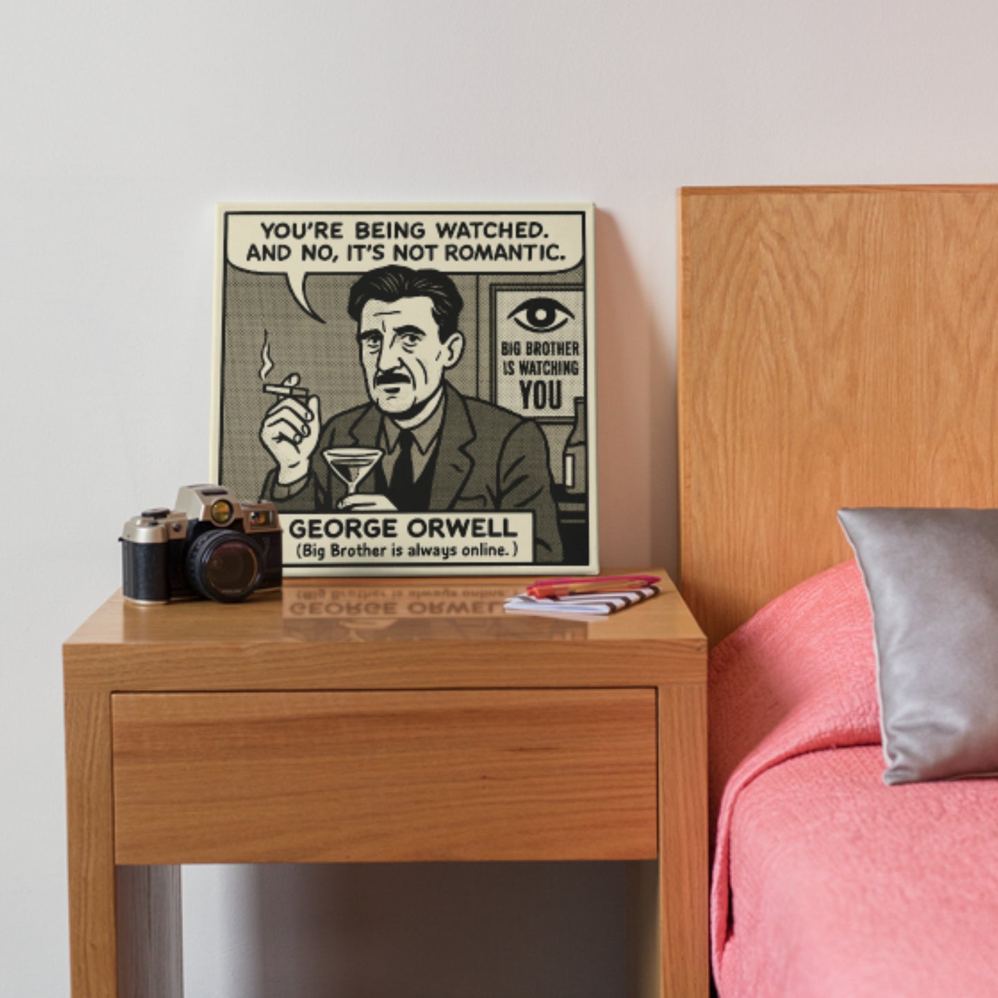 George Orwell Cartoon Canvas Art Print – 8x8" (20x20cm) – Literary Quote Wall Decor