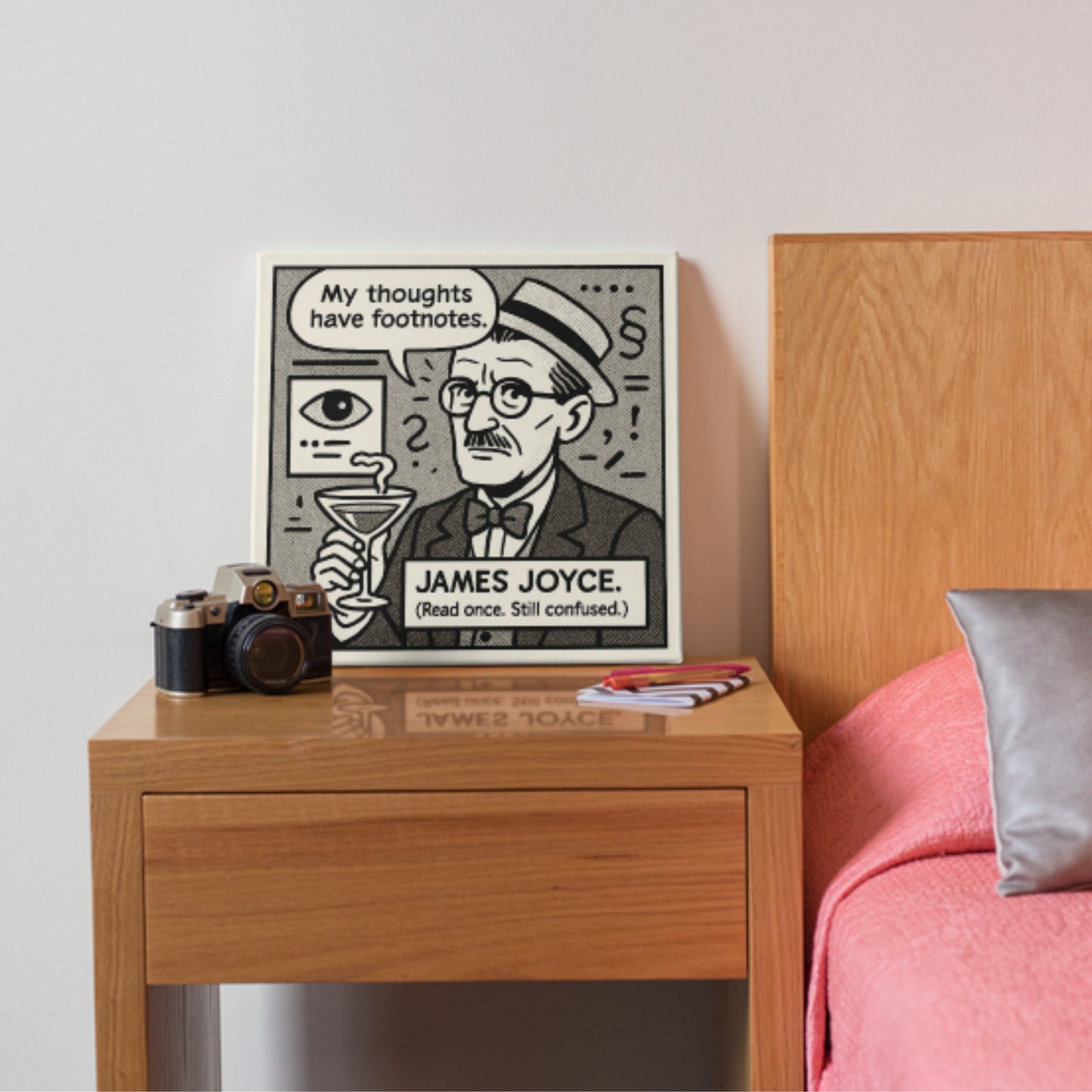 James Joyce Cartoon Canvas Art Print – 8x8" (20x20cm) – Literary Quote Wall Decor