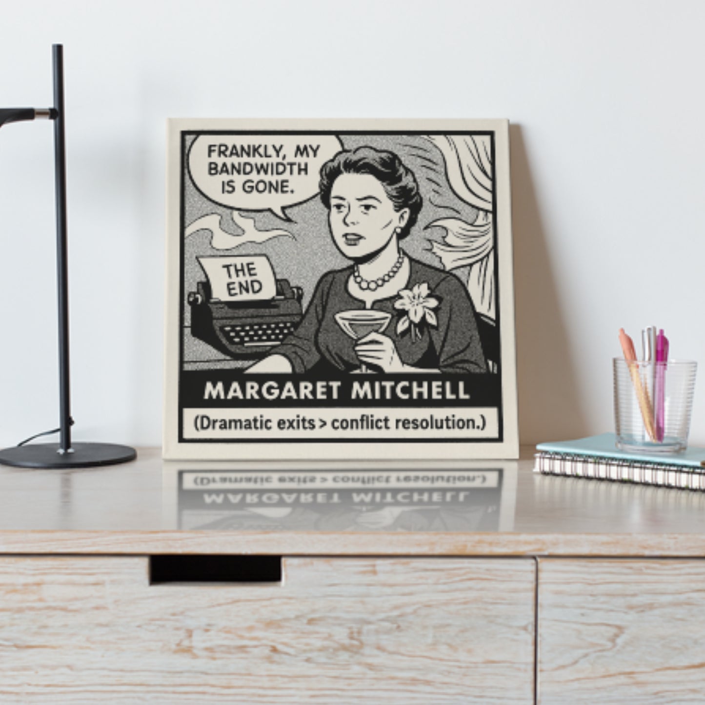 Margaret Mitchell Cartoon Canvas Art Print – 8x8" (20x20cm) – Literary Quote Wall Decor