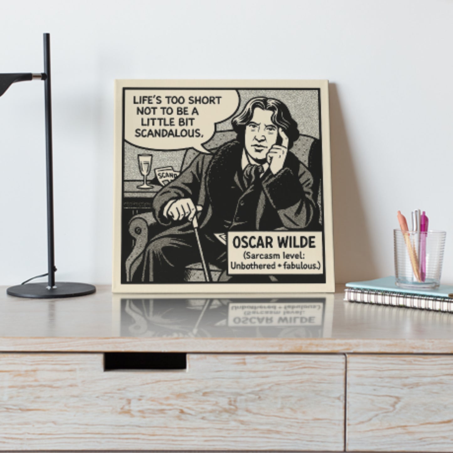 Oscar Wilde Cartoon Canvas Art Print – 8x8" (20x20cm) – Literary Quote Wall Decor