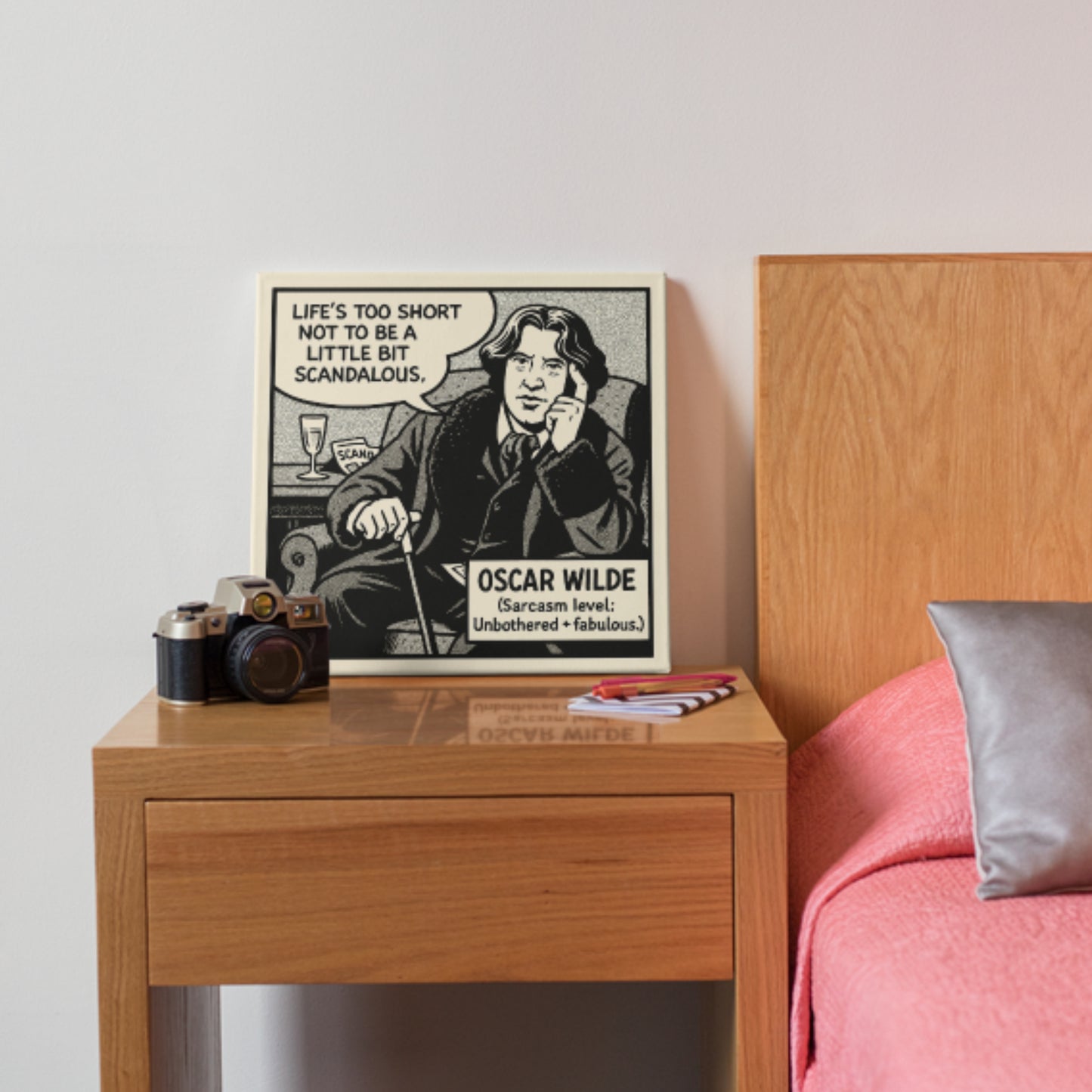 Oscar Wilde Cartoon Canvas Art Print – 8x8" (20x20cm) – Literary Quote Wall Decor