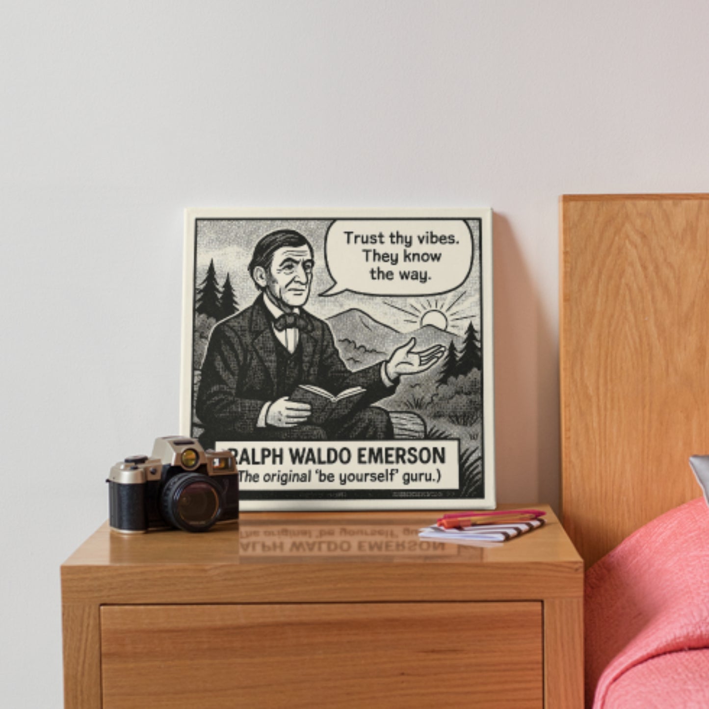 Ralph Waldo Emerson Cartoon Canvas Art Print – 8x8" (20x20cm) – Literary Quote Wall Decor