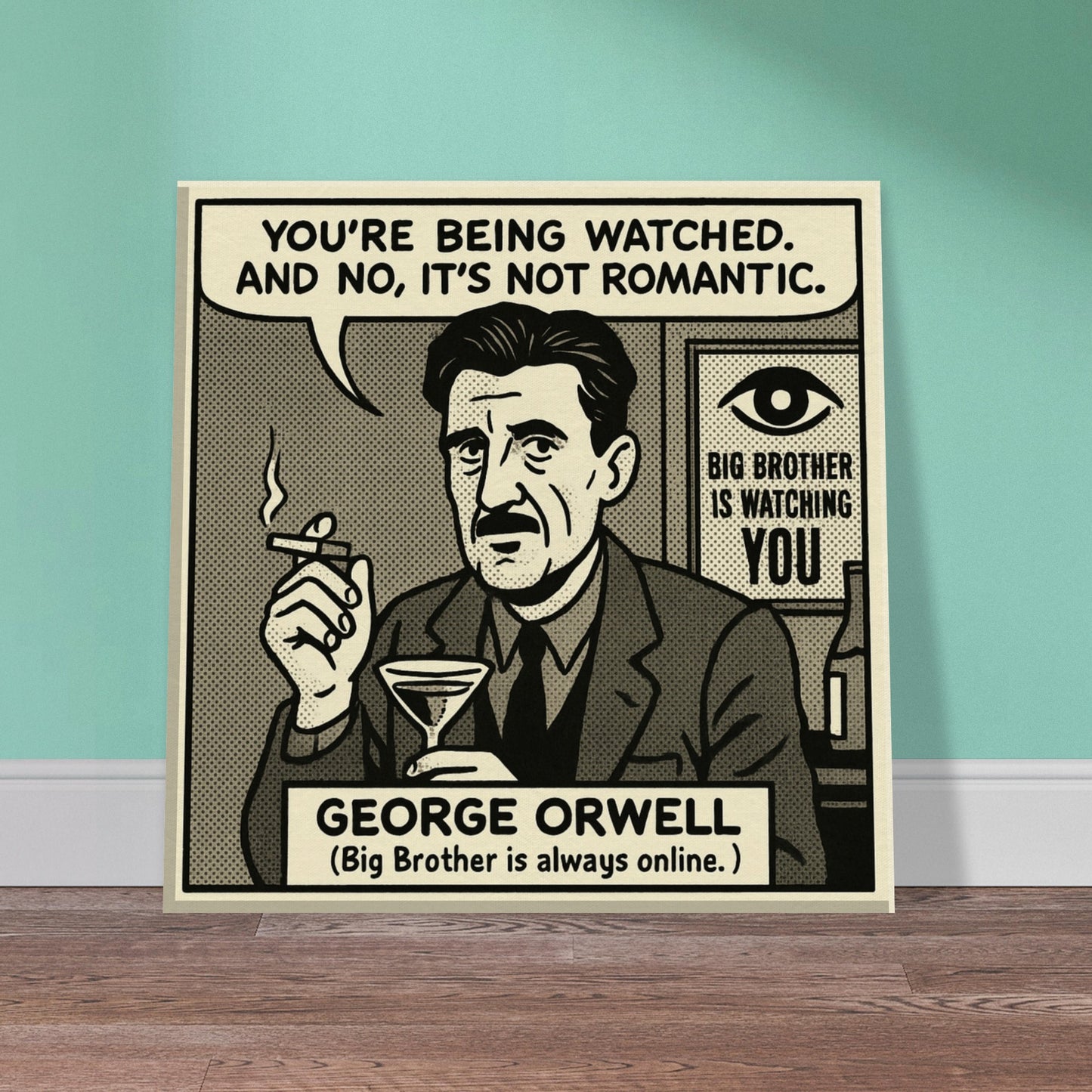 George Orwell Canvas (Cartoon) (8x8" / 20x20cm)-Author Cartoons-Silent Pacific