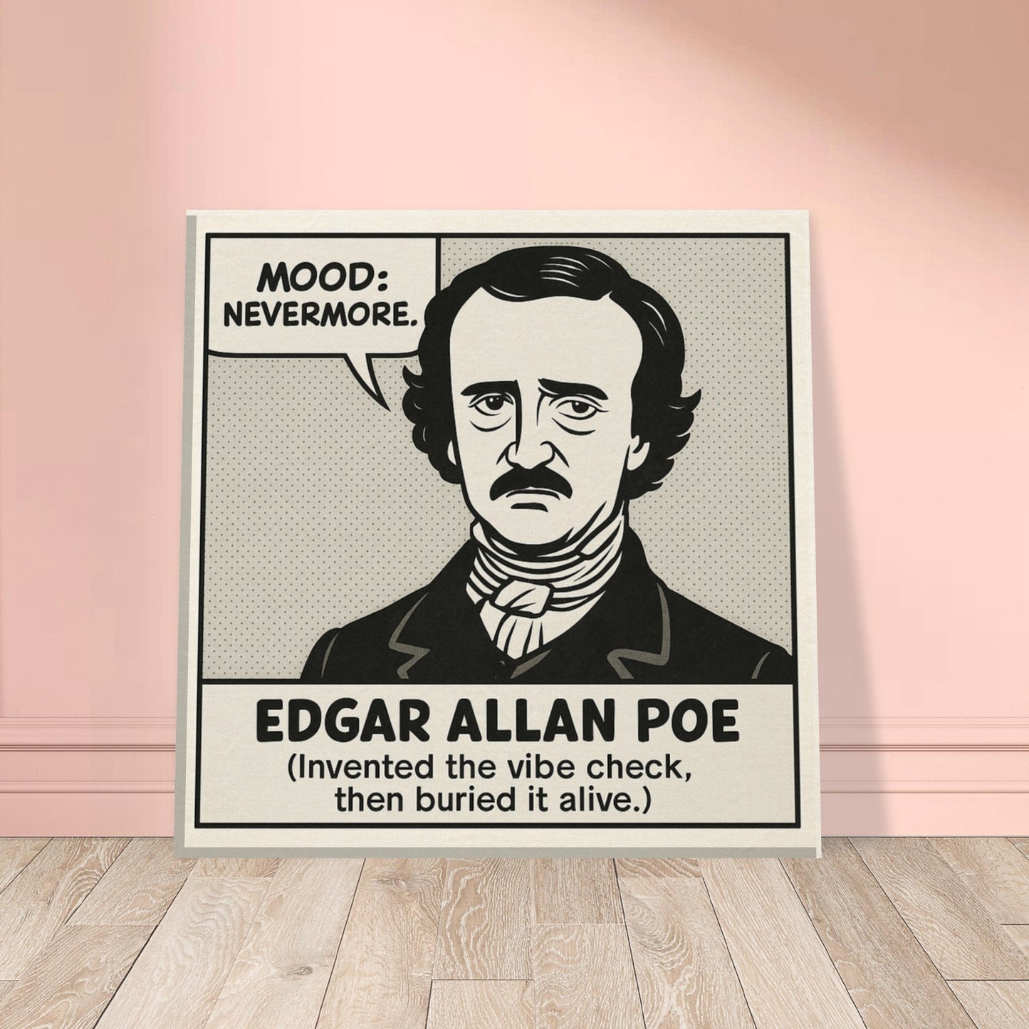 Edgar Allan Poe Canvas (Cartoon) (8x8" / 20x20cm)-Author Cartoons-Silent Pacific
