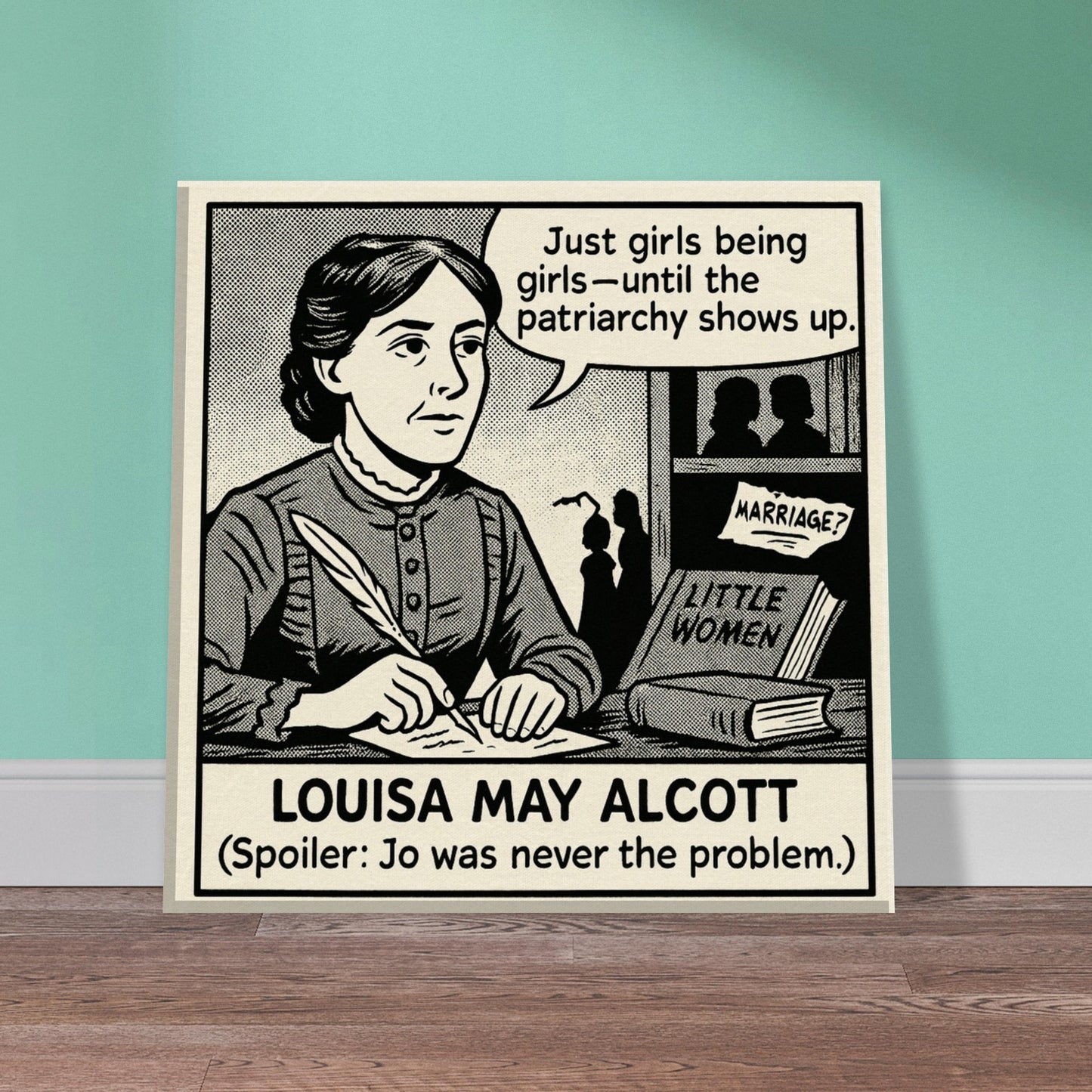 Louisa May Alcott Canvas (Cartoon) (8x8" / 20x20cm)-Author Cartoons-Silent Pacific