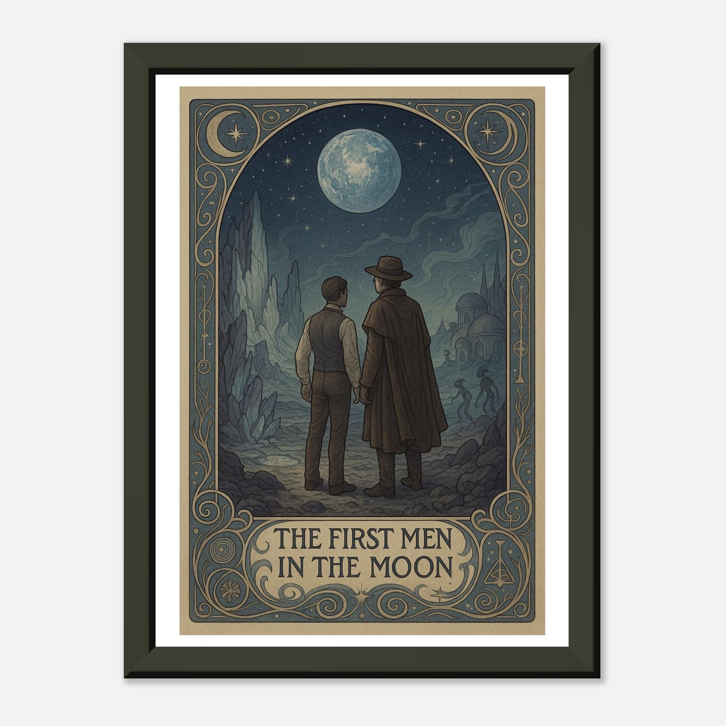 The First Men in the Moon by H.G. Wells - Metal Framed Poster 5" x 7"-Book Covers-Silent Pacific