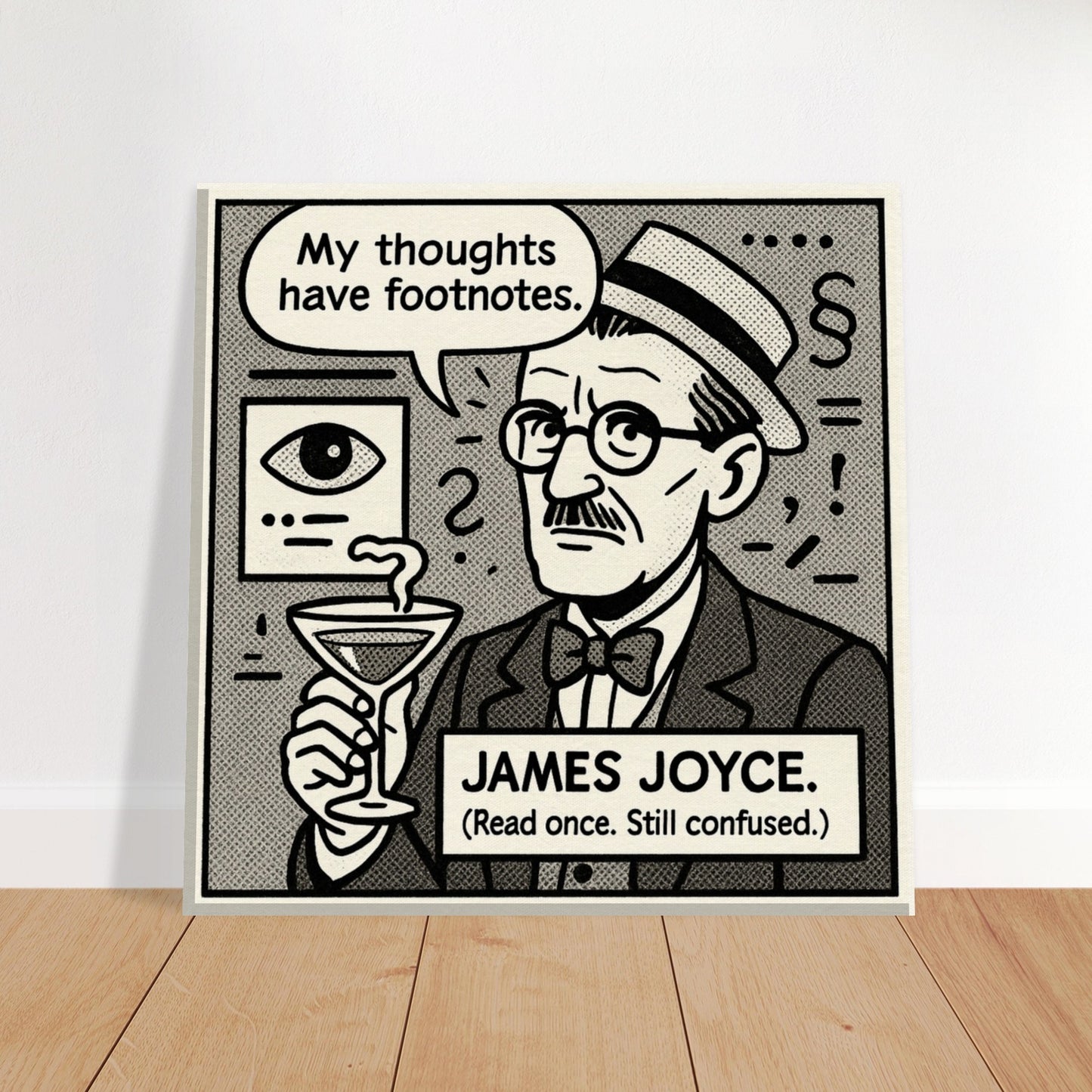 James Joyce Canvas (Cartoon) (8x8" / 20x20cm)-Author Cartoons-Silent Pacific