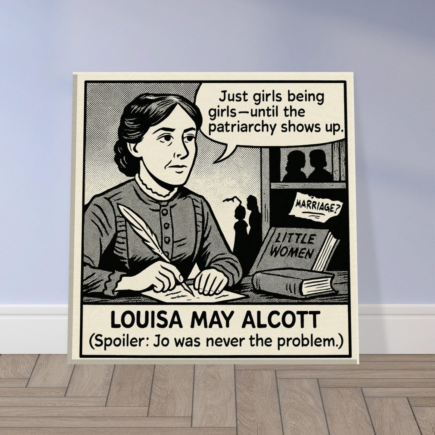 Louisa May Alcott Canvas (Cartoon) (8x8" / 20x20cm)-Author Cartoons-Silent Pacific