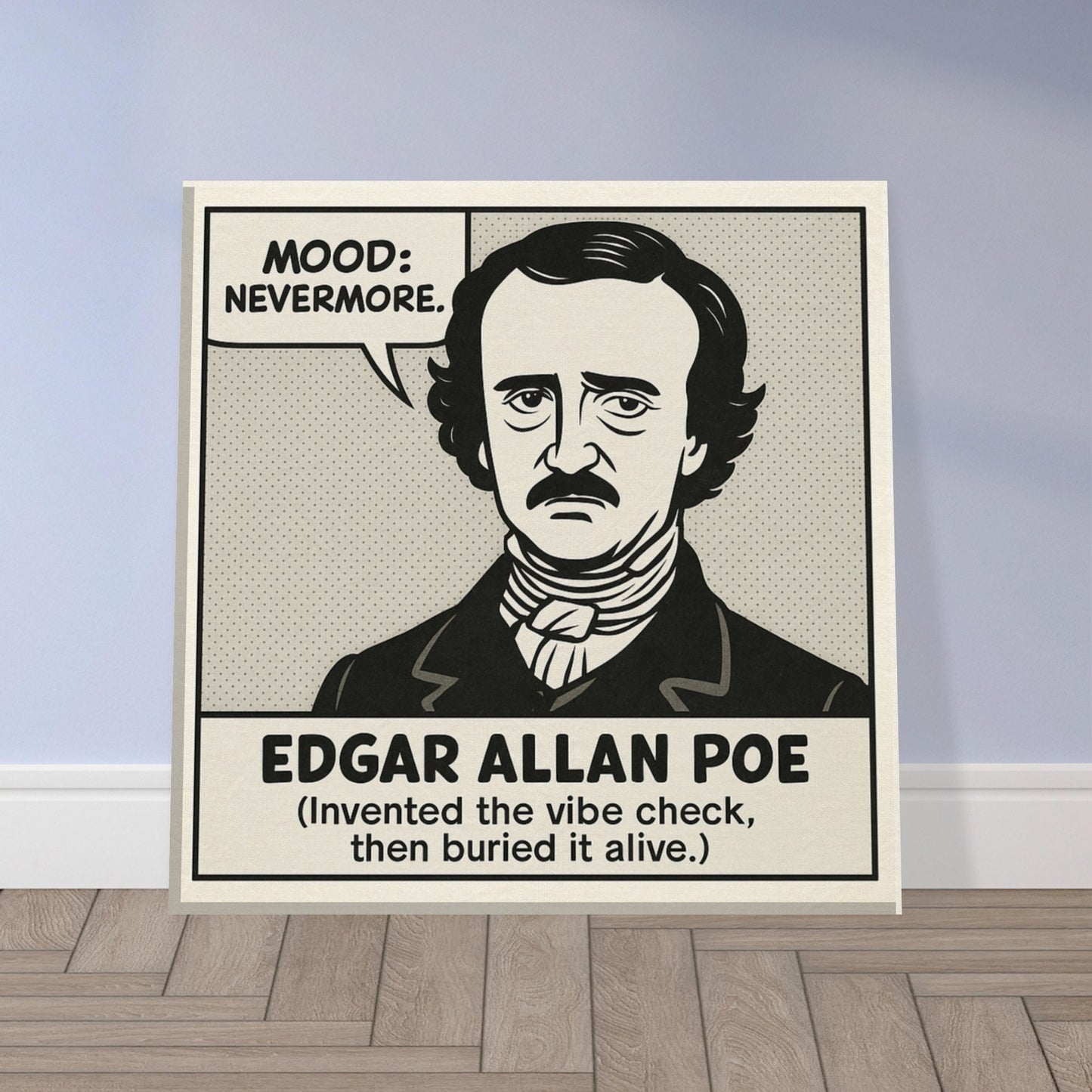 Edgar Allan Poe Canvas (Cartoon) (8x8" / 20x20cm)-Author Cartoons-Silent Pacific