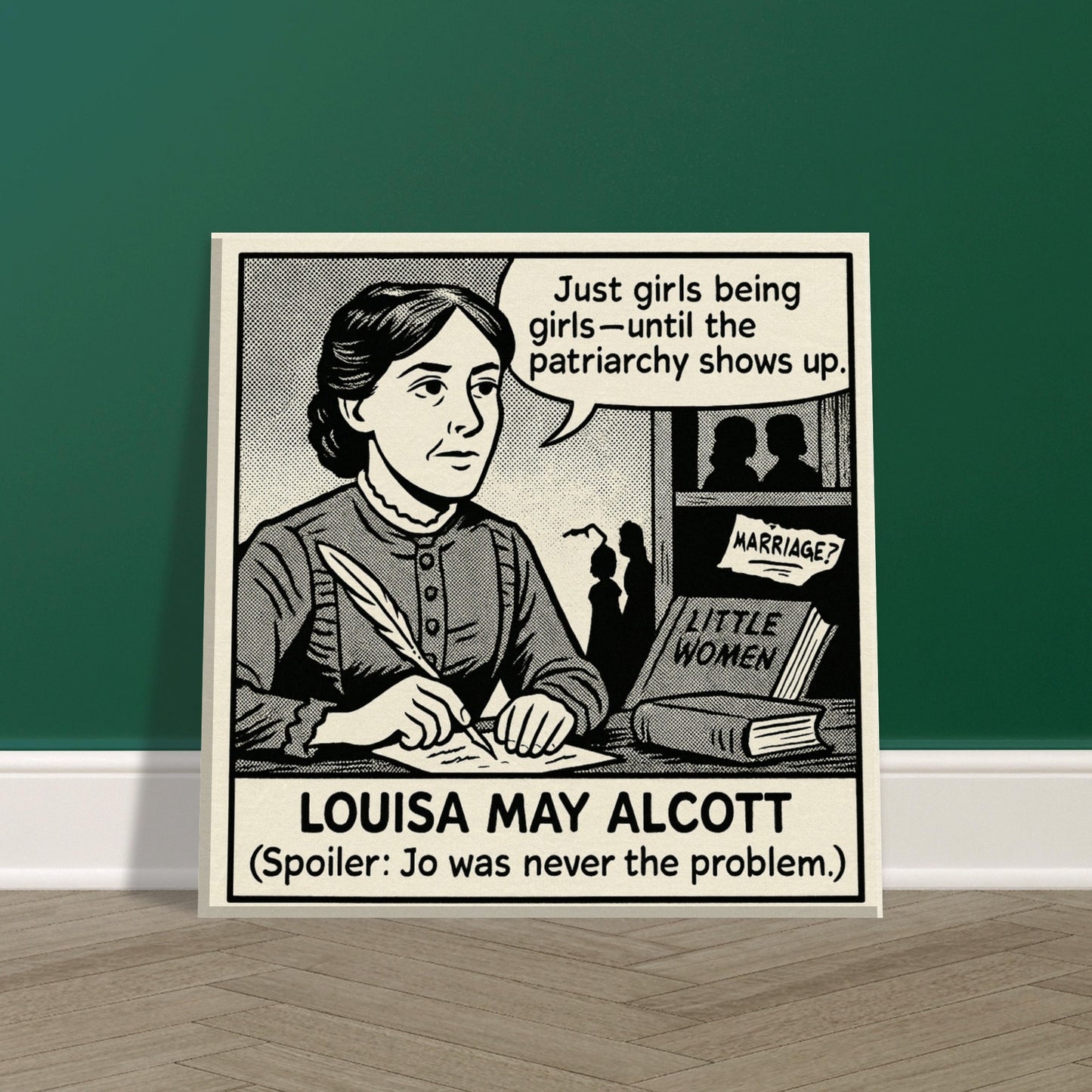 Louisa May Alcott Canvas (Cartoon) (8x8" / 20x20cm)-Author Cartoons-Silent Pacific