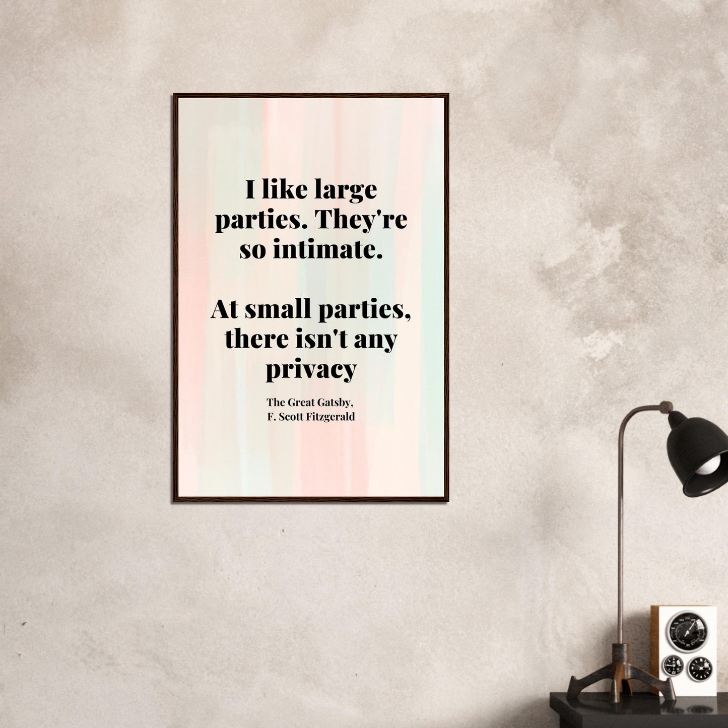 “I Like Large Parties” Framed Poster – F. Scott Fitzgerald, The Great Gatsby | Literary Quote Wall Art for Vintage & Dark Academia Decor-Quotes-Silent Pacific