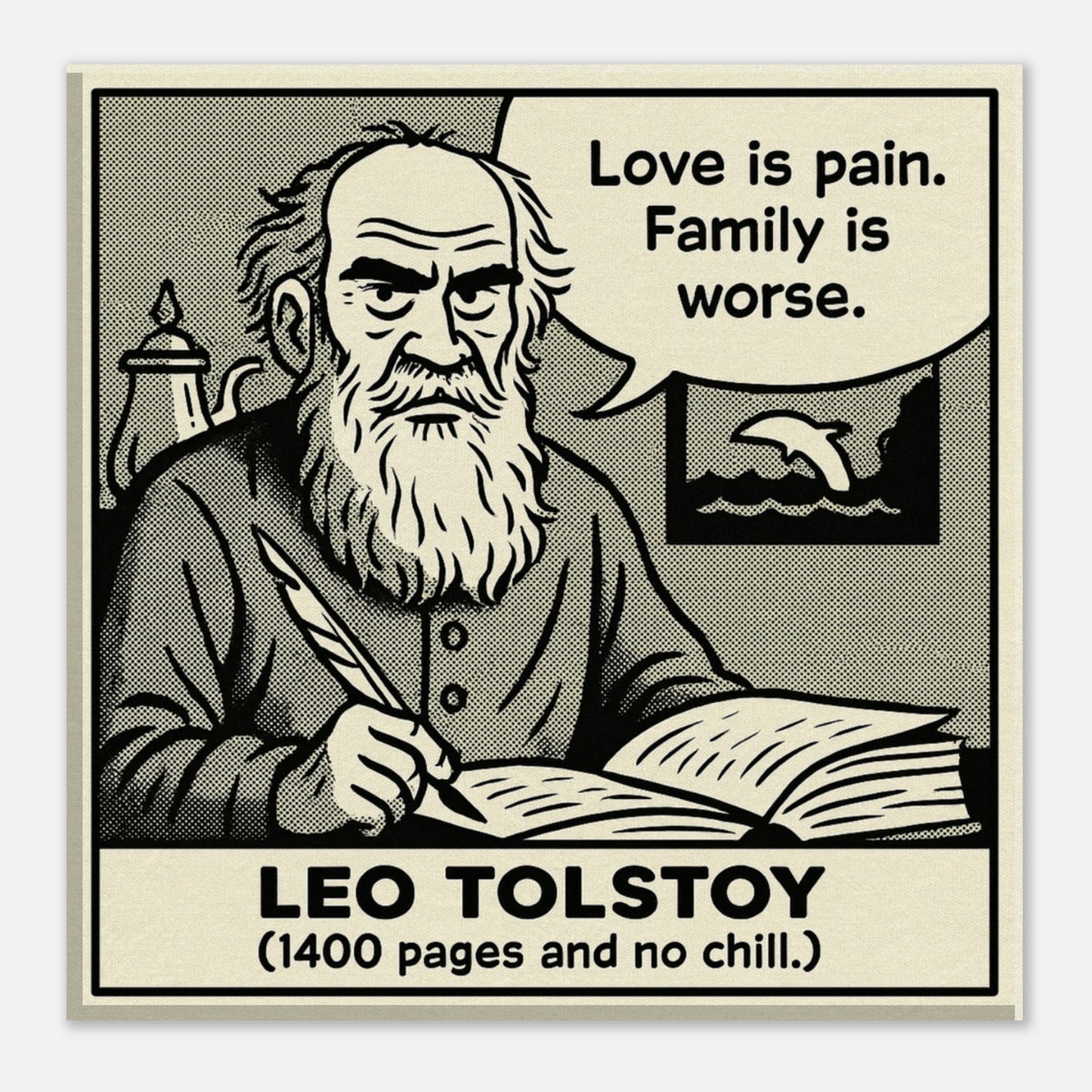 Leo Tolstoy Canvas (Cartoon) (8x8" / 20x20cm)-Author Cartoons-Silent Pacific