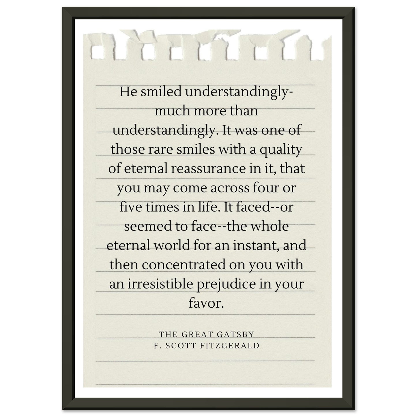 He Smiled Understandingly – F. Scott Fitzgerald - Framed Poster-Quotes-21x29.7 cm / 8x12"-Silent Pacific