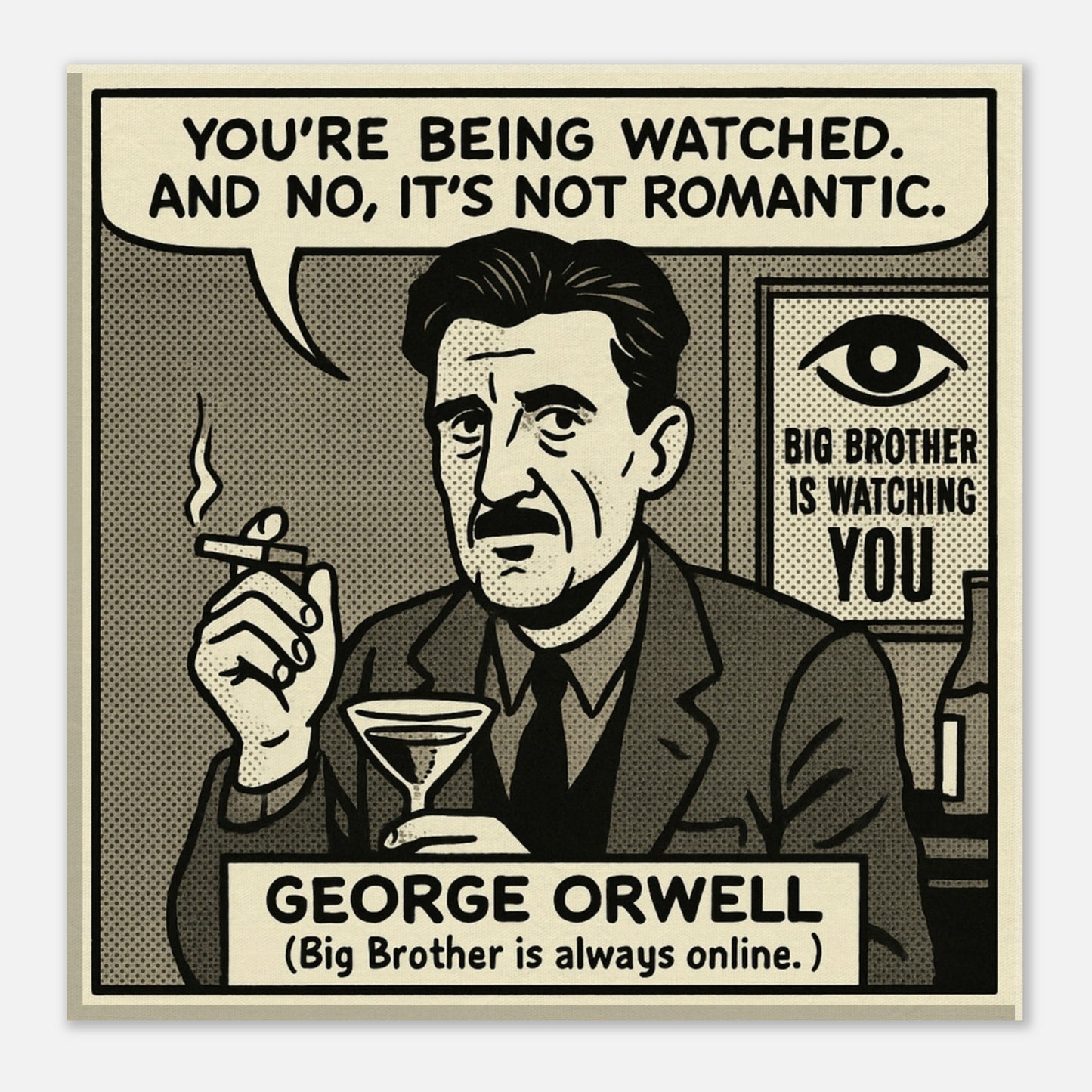 George Orwell Canvas (Cartoon) (8x8" / 20x20cm)-Author Cartoons-Silent Pacific