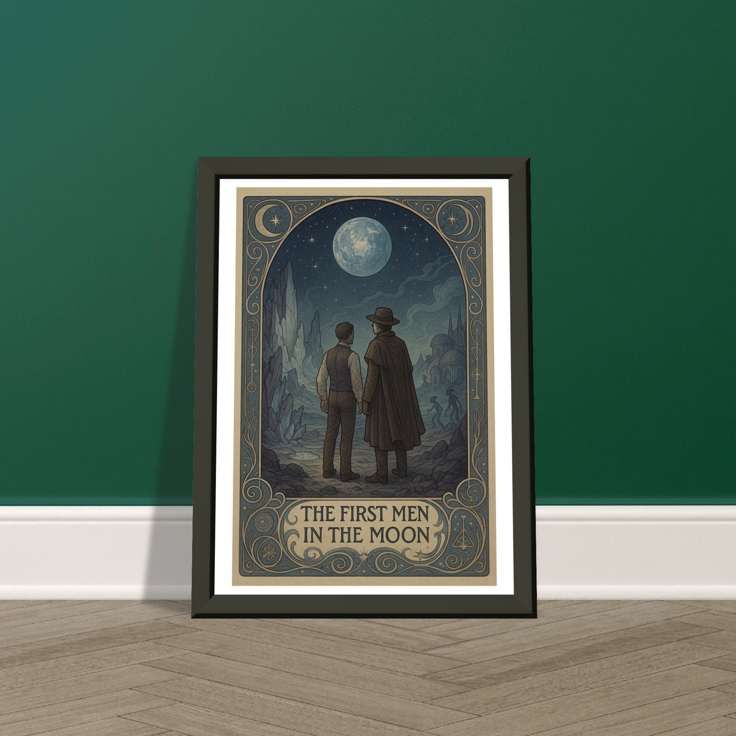 The First Men in the Moon by H.G. Wells - Metal Framed Poster 5" x 7"-Book Covers-Silent Pacific