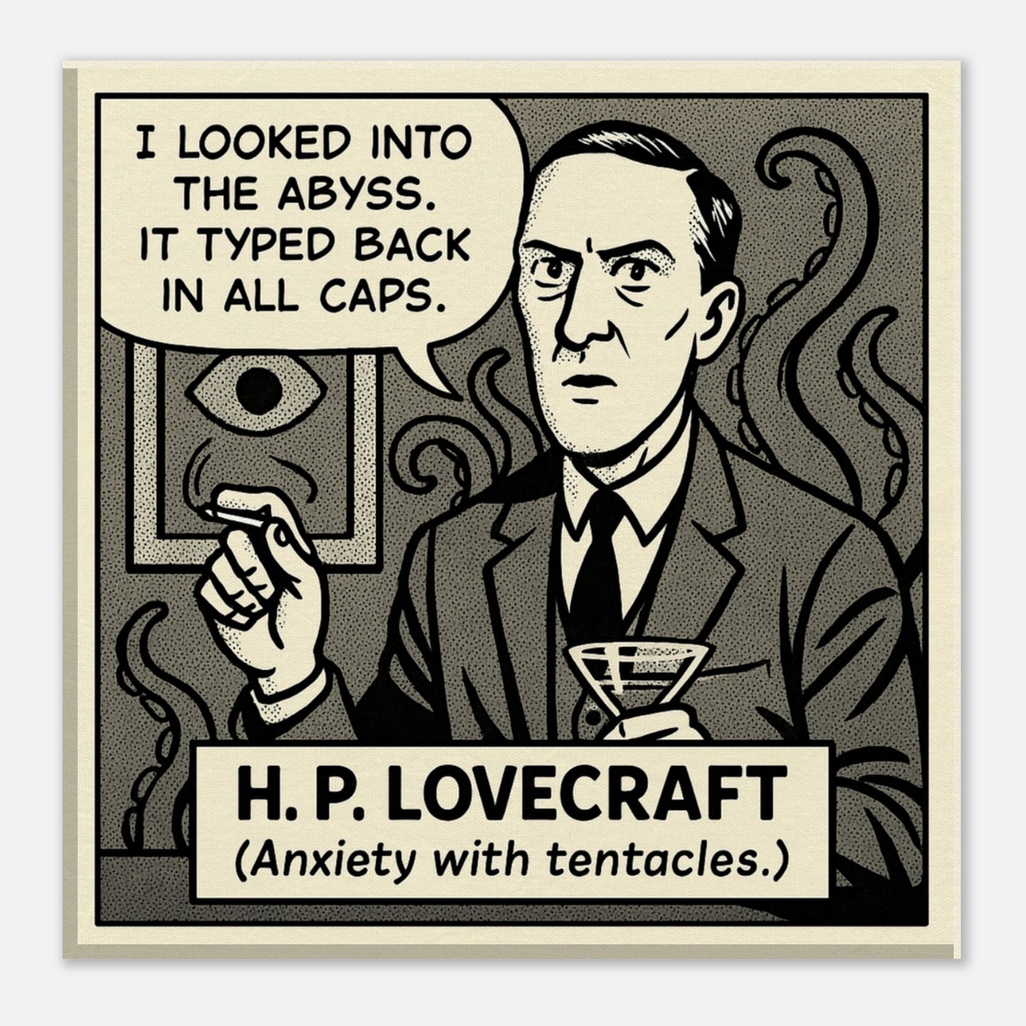 H.P. Lovecraft Canvas (Cartoon) (8x8" / 20x20cm)-Author Cartoons-Silent Pacific