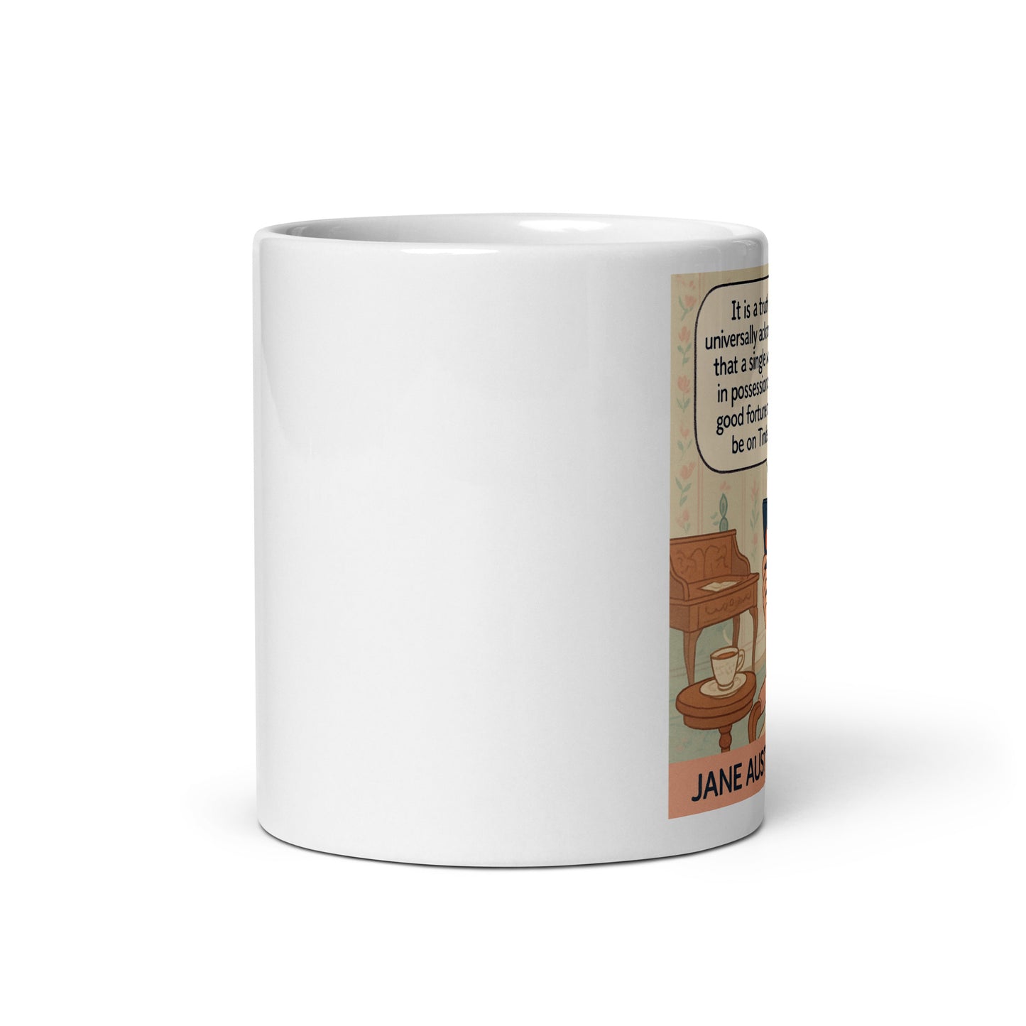 Jane Austen Swipes Left – White Glossy Mug-Coffee Mugs-Silent Pacific
