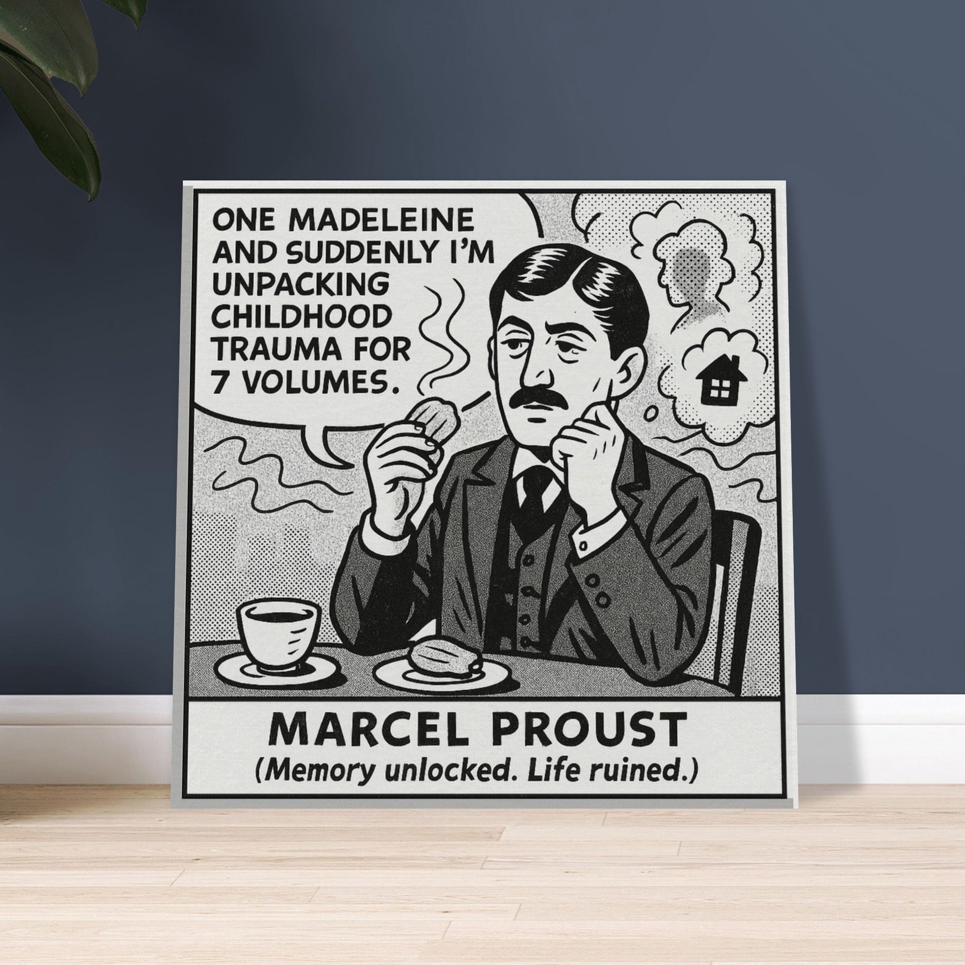 Marcel Proust Canvas (Cartoon) (8x8" / 20x20cm)-Author Cartoons-Silent Pacific
