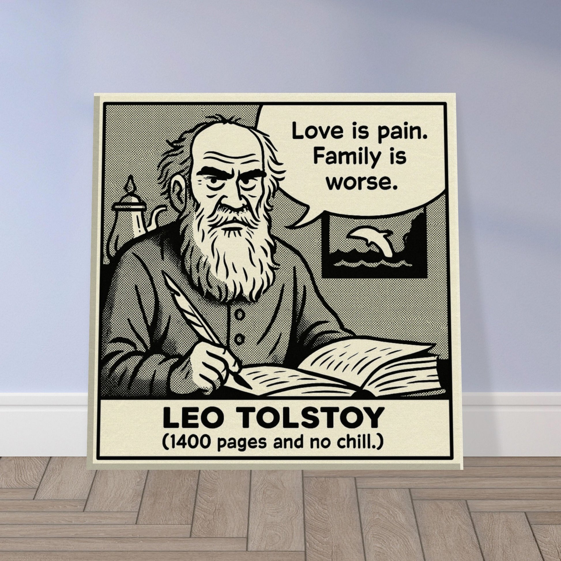 Leo Tolstoy Canvas (Cartoon) (8x8" / 20x20cm)-Author Cartoons-Silent Pacific