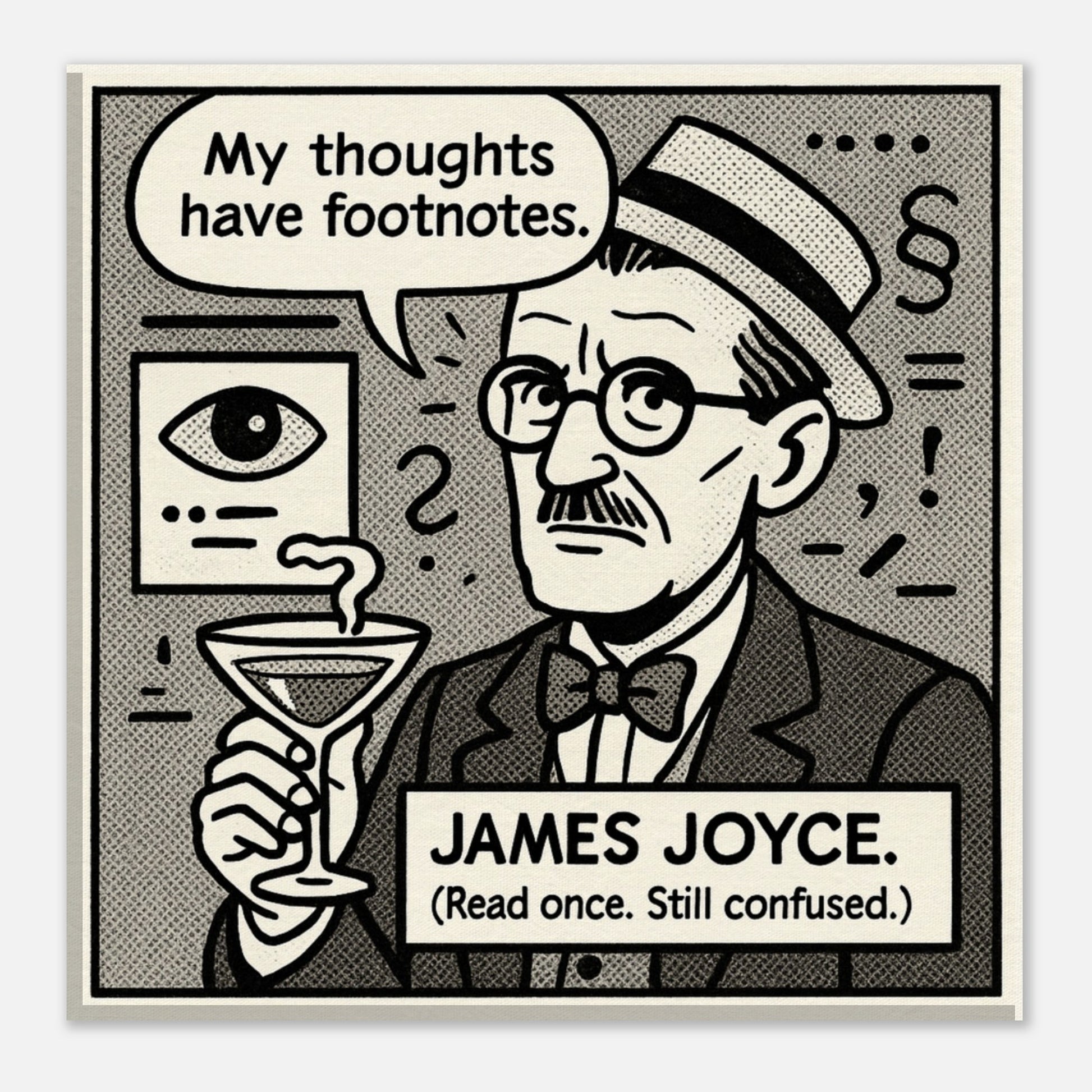James Joyce Canvas (Cartoon) (8x8" / 20x20cm)-Author Cartoons-Silent Pacific
