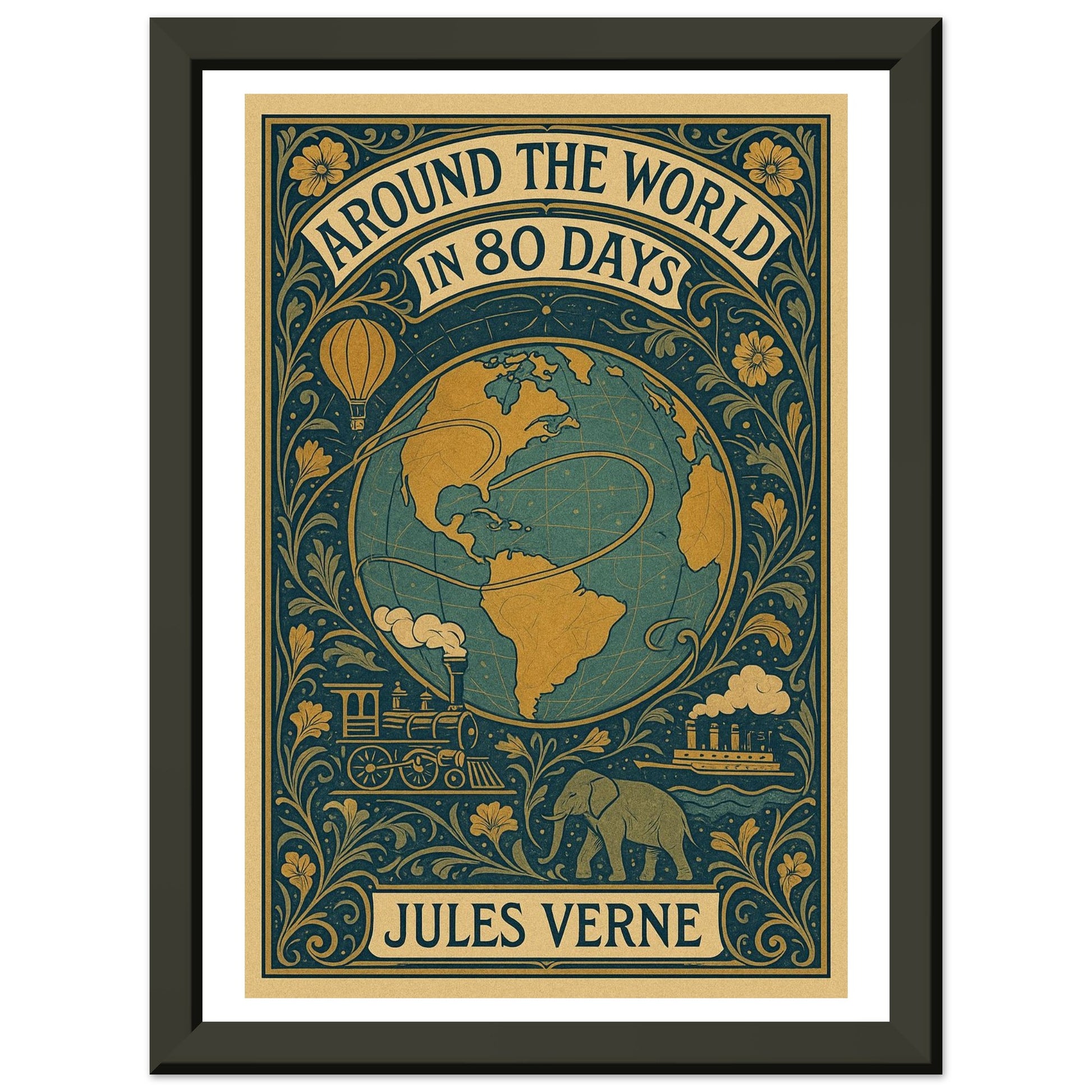 Around the World in 80 Days by Jules Verne - Metal Framed Poster 5" x 7"-Book Covers-Silent Pacific