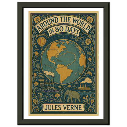 Around the World in 80 Days by Jules Verne - Metal Framed Poster 5" x 7"-Book Covers-Silent Pacific