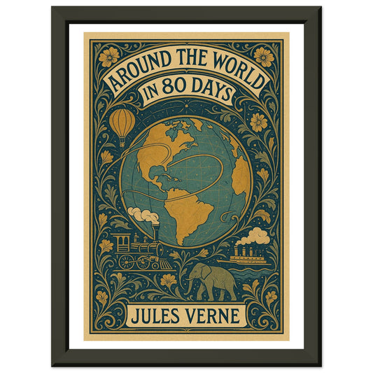 Around the World in 80 Days by Jules Verne - Metal Framed Poster 5" x 7"-Book Covers-Silent Pacific