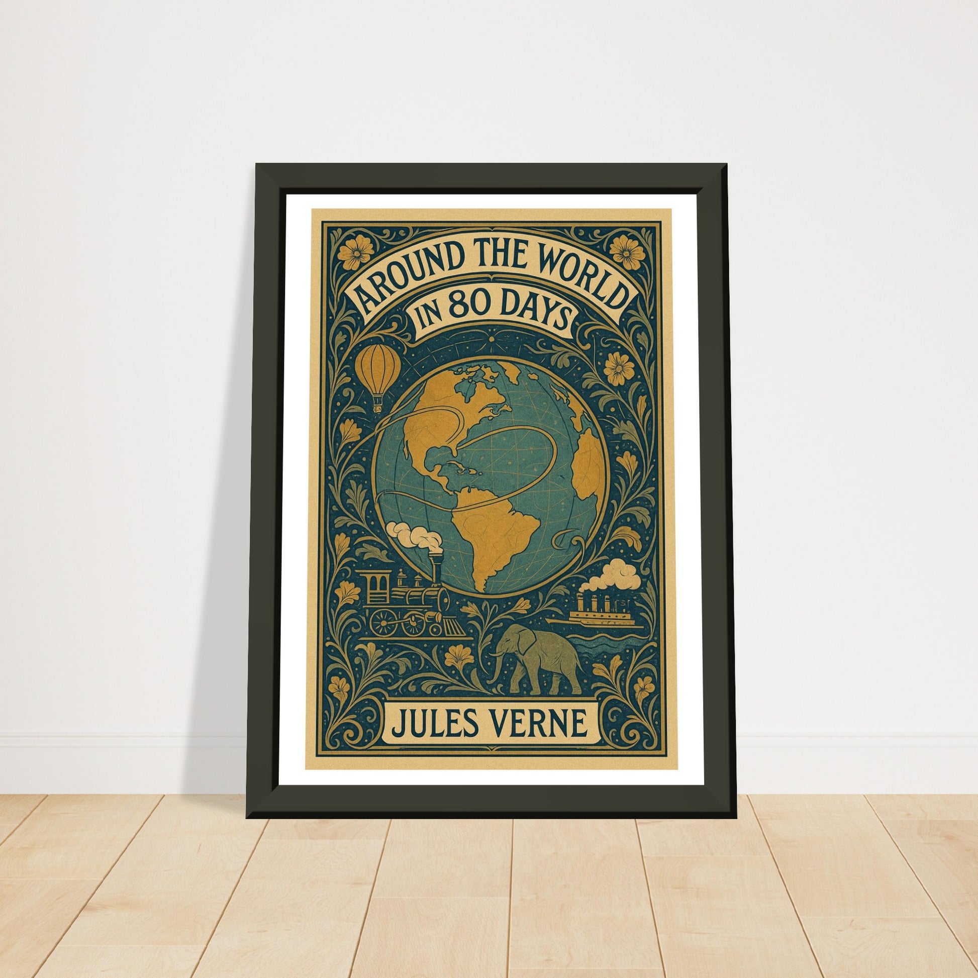 Around the World in 80 Days by Jules Verne - Metal Framed Poster 5" x 7"-Book Covers-Silent Pacific