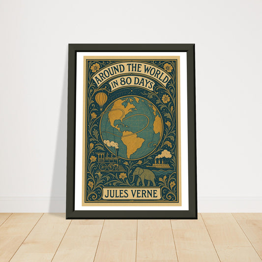 Around the World in 80 Days by Jules Verne - Metal Framed Poster 5" x 7"-Book Covers-Silent Pacific