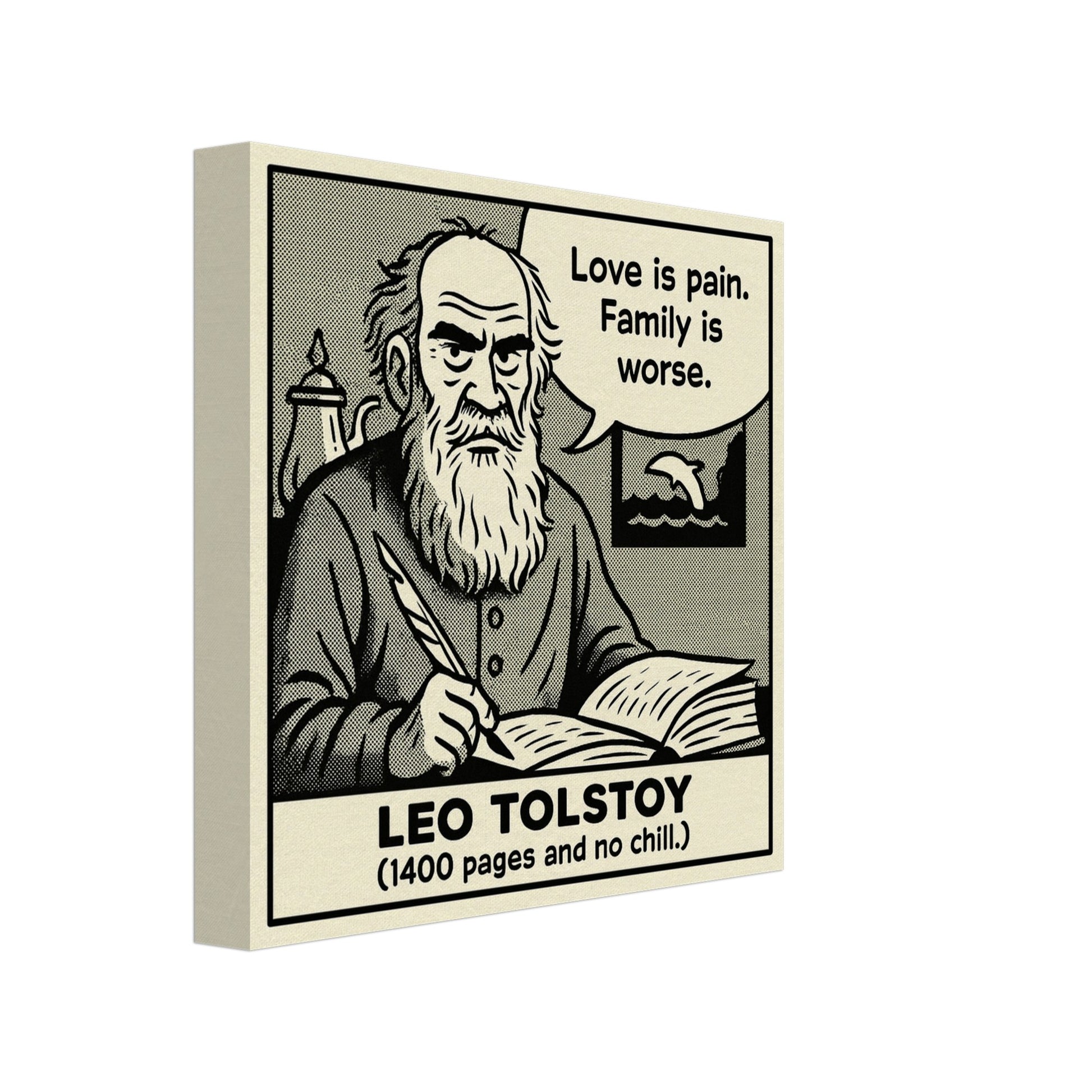 Leo Tolstoy Canvas (Cartoon) (8x8" / 20x20cm)-Author Cartoons-Silent Pacific