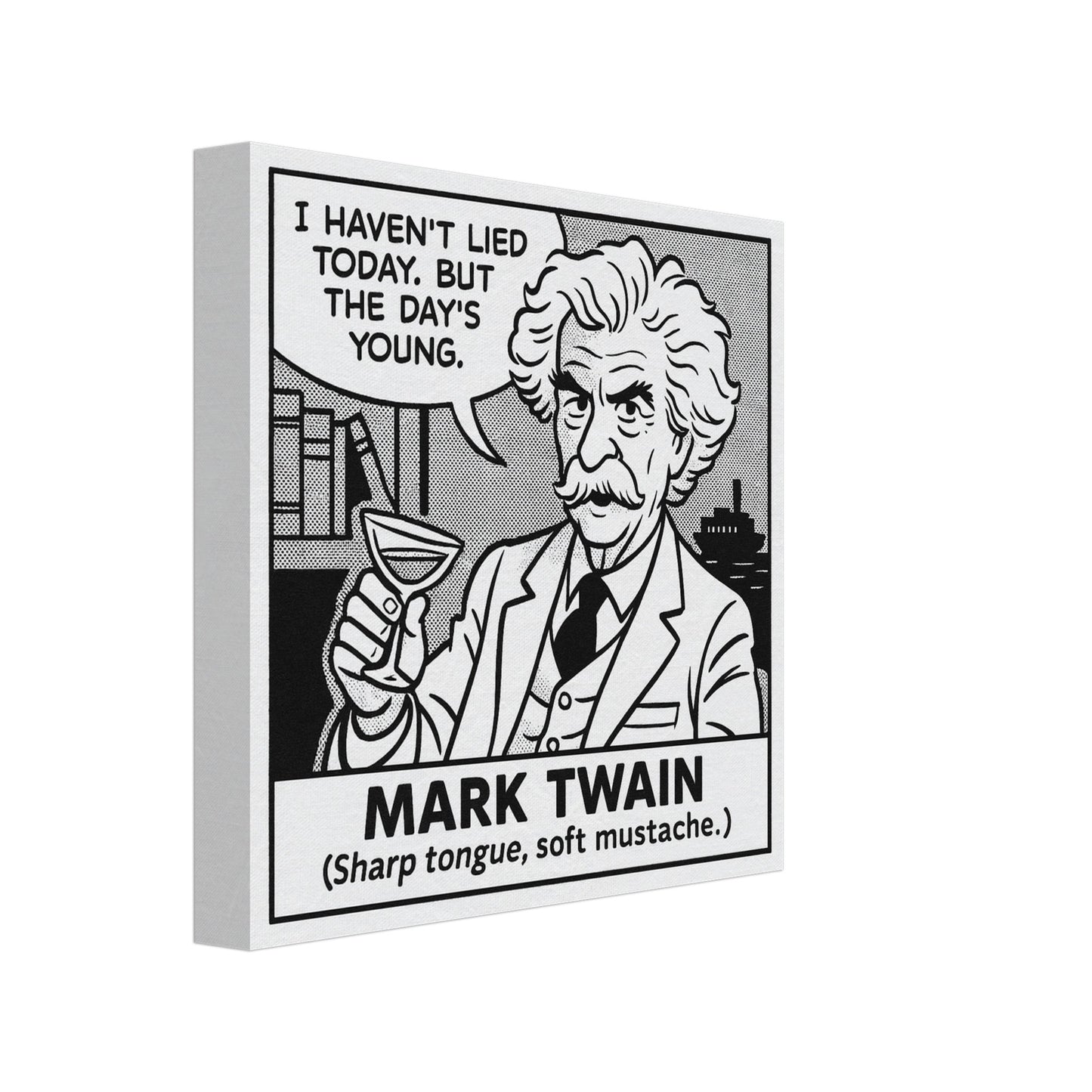 Mark Twain Canvas (Cartoon) (8x8" / 20x20cm)-Author Cartoons-Silent Pacific